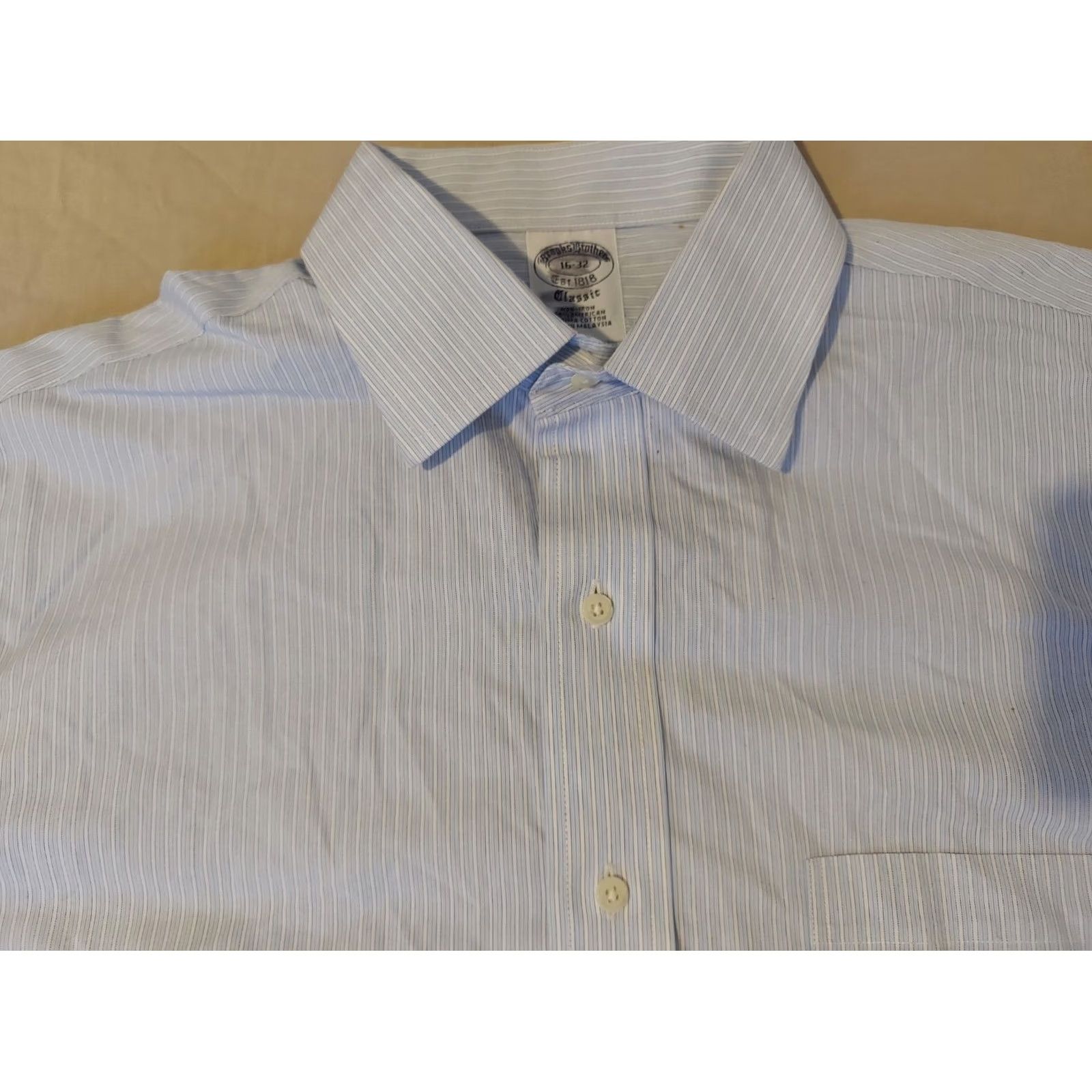 Brooks Brothers Brooks Brothers Dress Shirt Mens 16 32 Blue Button Cotton Size 42R - 2 Thumbnail