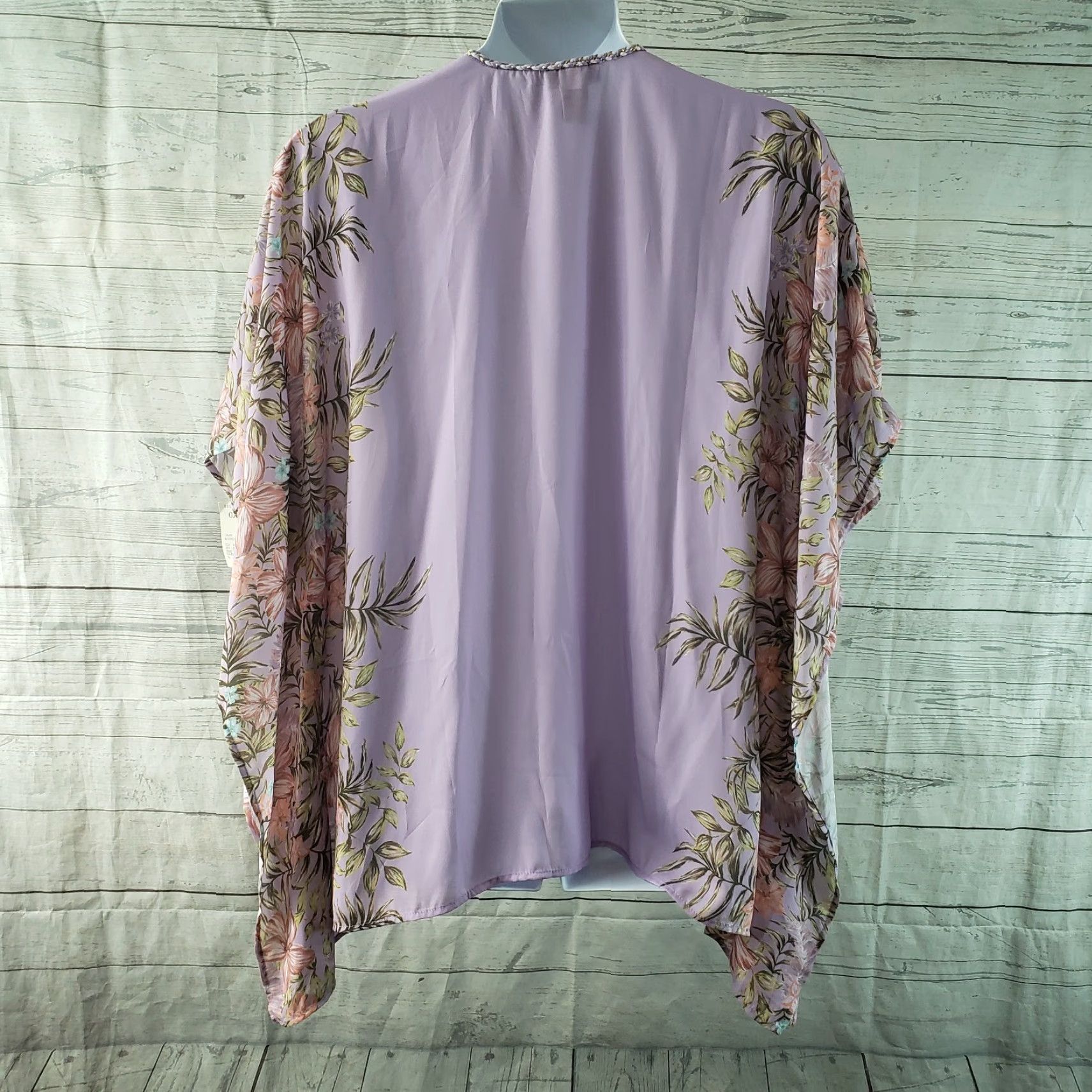 Vintage Catherines Kimono Womens Sz 0X-1X Purple Pink Floral Open Front Size XL / US 12-14 / IT 48-50 - 4 Thumbnail