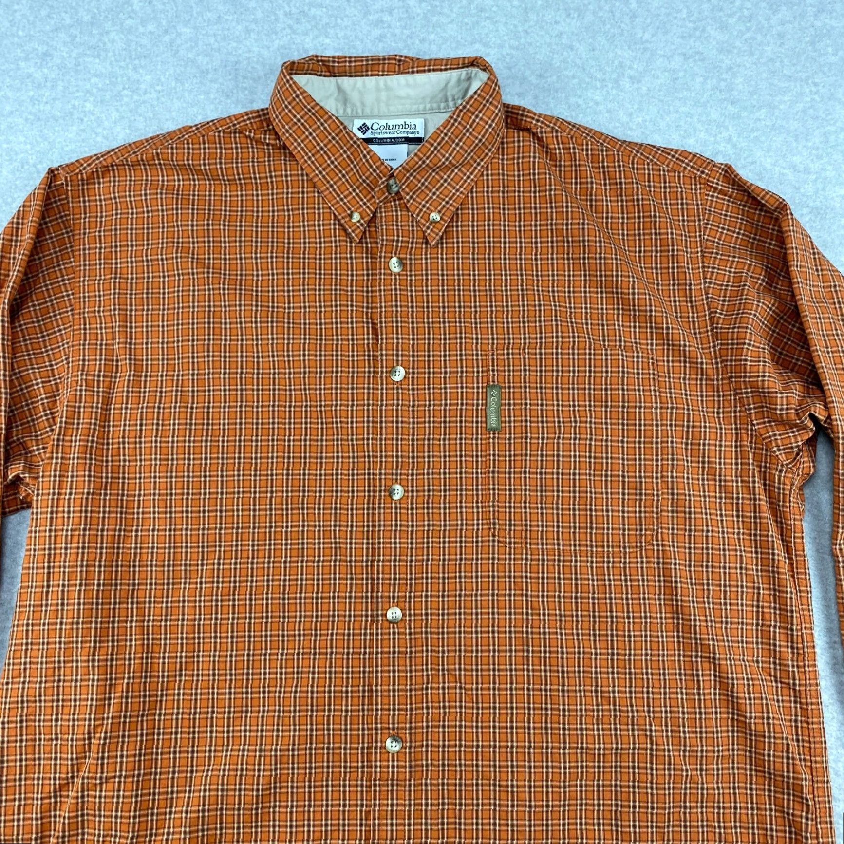 Vintage Columbia Button-Down Shirt Mens 2XL Orange Gingham Plaid Long Sleeve Pocket Button-Up Casual Modern Size US XXL / EU 58 / 5 - 2 Thumbnail