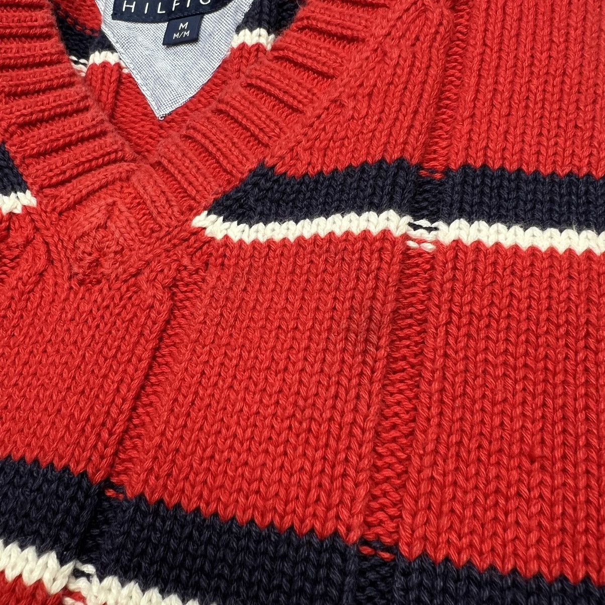 Tommy Hilfiger × Vintage VTG Tommy Hilfiger Sweater Vest Red Striped V-Neck Knit Size US M / EU 48-50 / 2 - 12 Thumbnail