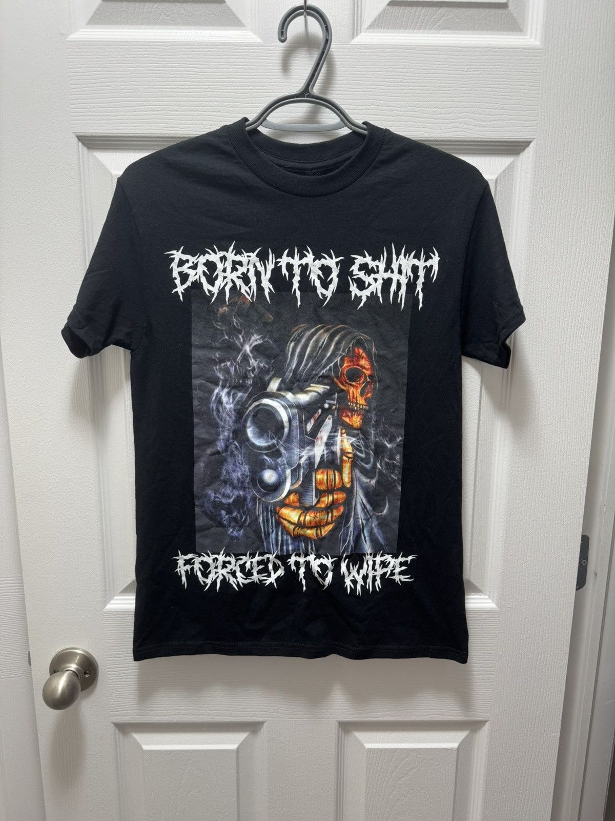 Japanese Brand Born to Shit Force to Wipe Skeleton Gun Meme Teen Hearts Size US S / EU 44-46 / 1 - 1 Thumbnail