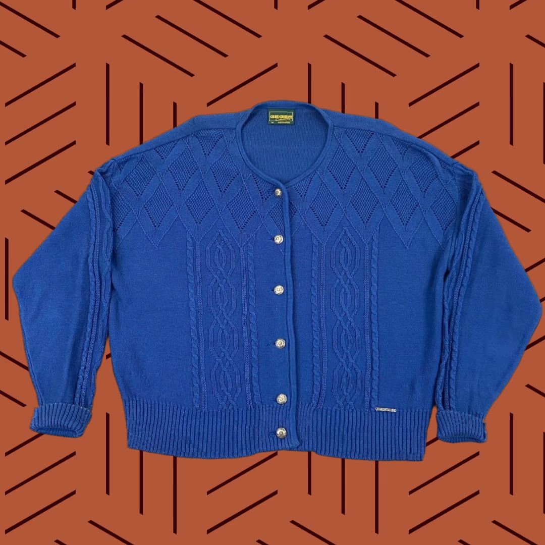 Vintage VINTAGE Geiger Women's Sweater Crewneck 44 Blue Knit Button Up Long Sleeve Austria Fall Winter Size M / US 6-8 / IT 42-44 - 1 Thumbnail