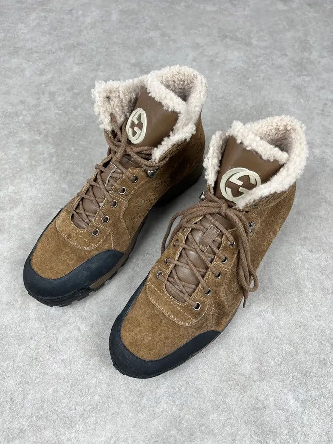 Gucci 2000s Gucci Brown Nebraska Monogram Hiking Boots Size US 11 / EU 44 - 4 Thumbnail