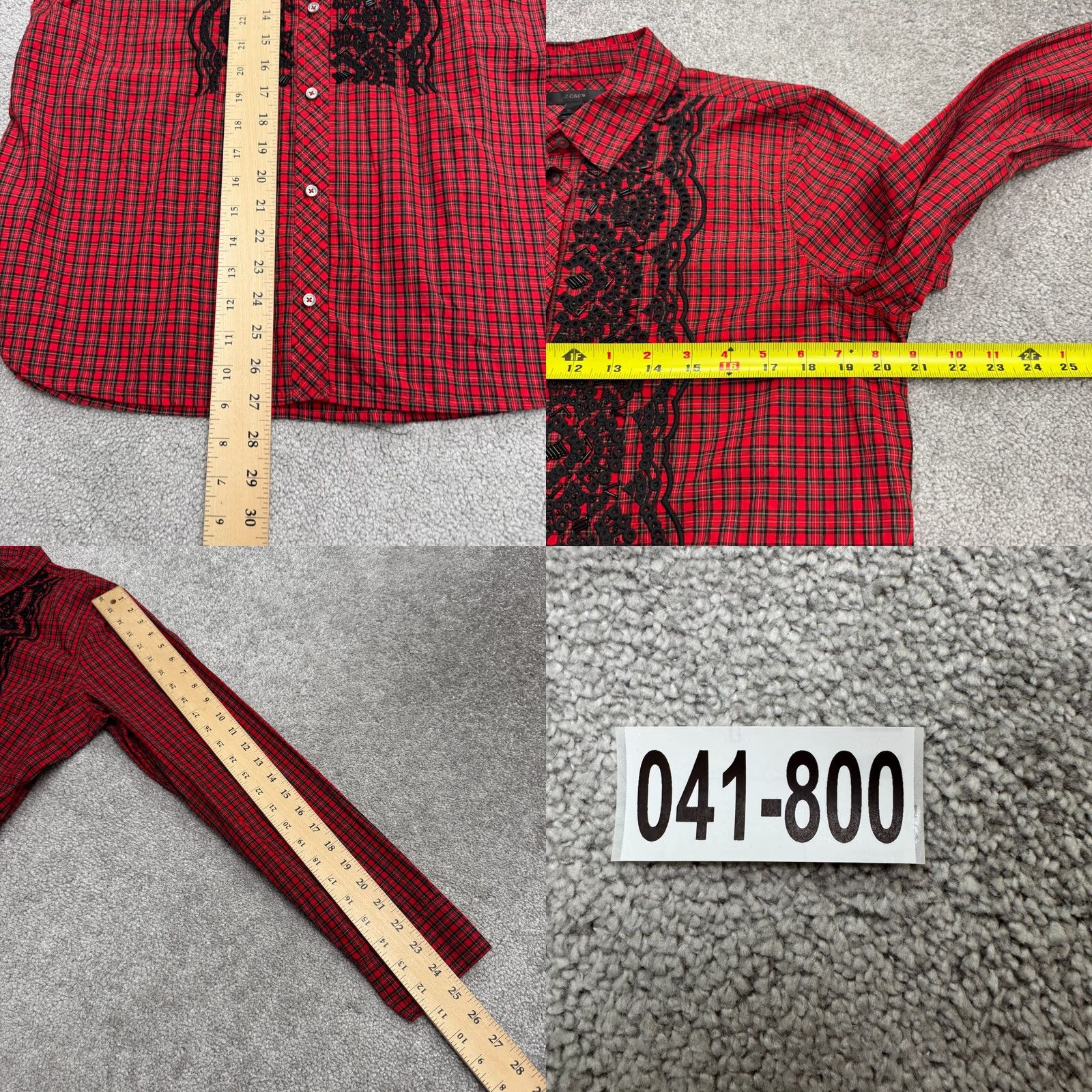 J.Crew J.Crew Button-Up Shirt Womens 12 Red Plaid Beaded Embroidered Tartan Cotton Long Sleeve Size XL / US 12-14 / IT 48-50 - 9 Thumbnail