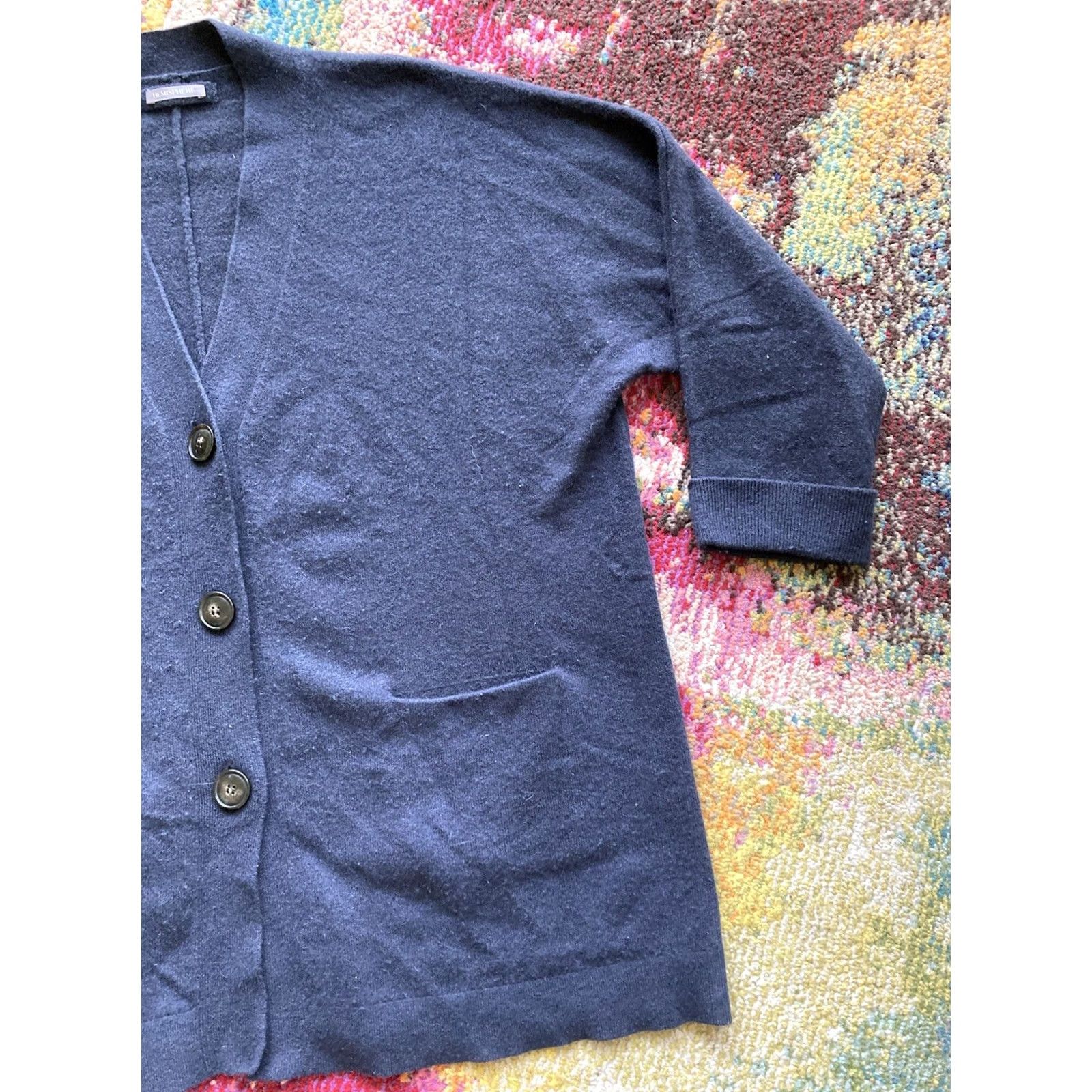 Vintage Hemisphere Cardigan Sweater Womens Medium V-Neck Blue 100% Cashmere Pockets Classic Knit Shirt/Top Size M / US 6-8 / IT 42-44 - 3 Thumbnail