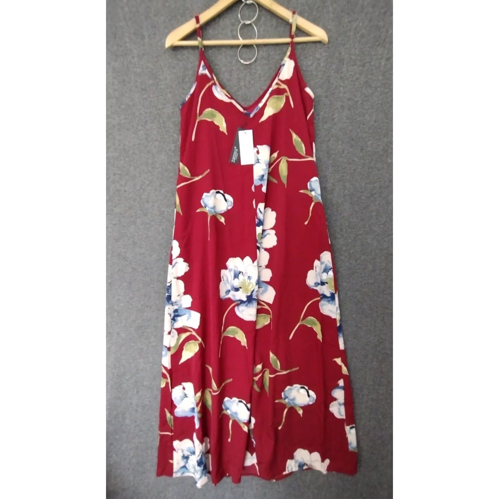 Vintage ZANZEA Women's Tank Dress Summer Flower Red 8 V-Neck Dress Sleeveless Knee Length Pattern Floral Shirt? Size M / US 6-8 / IT 42-44 - 2 Thumbnail