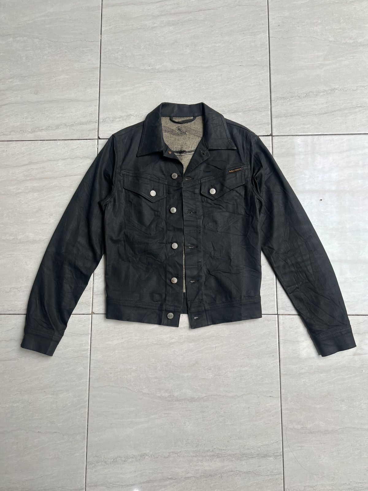Nudie Jeans Nudie Jeans Conny Dry Black Coated Trucker Jeans Jacket Size US XS / EU 42 / 0 - 8 Thumbnail