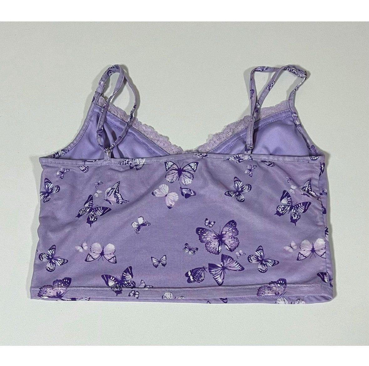 Vintage Purple Lace Butterfly Mesh Y2K Tank Crop Top Shirt Size L 💜✨ Size L / US 10 / IT 46 - 3 Thumbnail