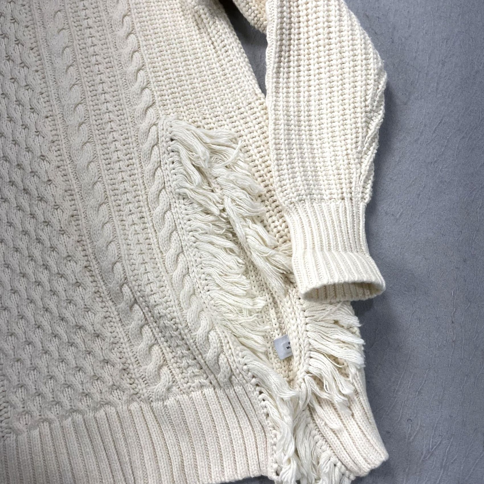 J.Crew J.CREW Sweater Womens Medium White Cable-Knit Fringe Tunic Long Sleeve Crew Neck Heavyweight Cotton Nylon Wool Size M / US 6-8 / IT 42-44 - 3 Thumbnail