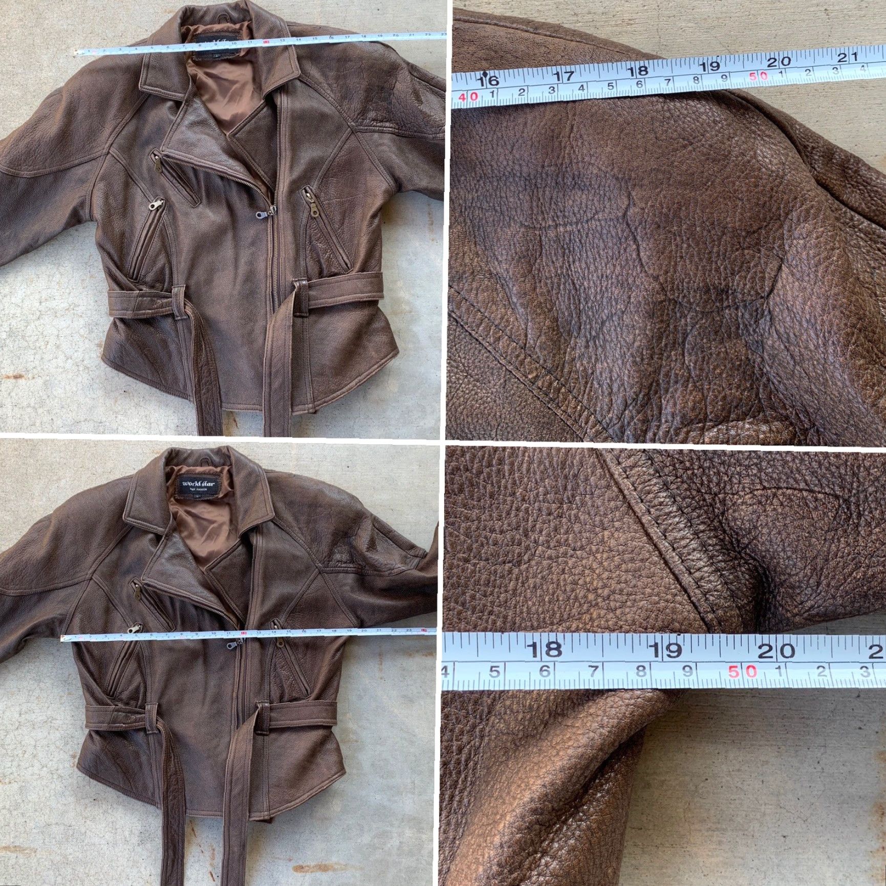 Vintage VINTAGE World Star Leather Moto Jacket Shirt Mens L Brown 1980s 1990s Size L / US 10 / IT 46 - 4 Thumbnail