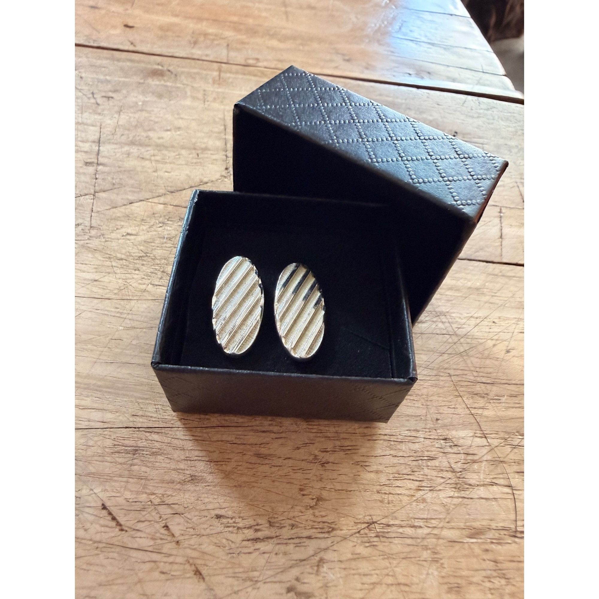 Other Vintage Oval Silver-Tone Cufflinks With Textured Diagonal St Size ONE SIZE - 3 Thumbnail