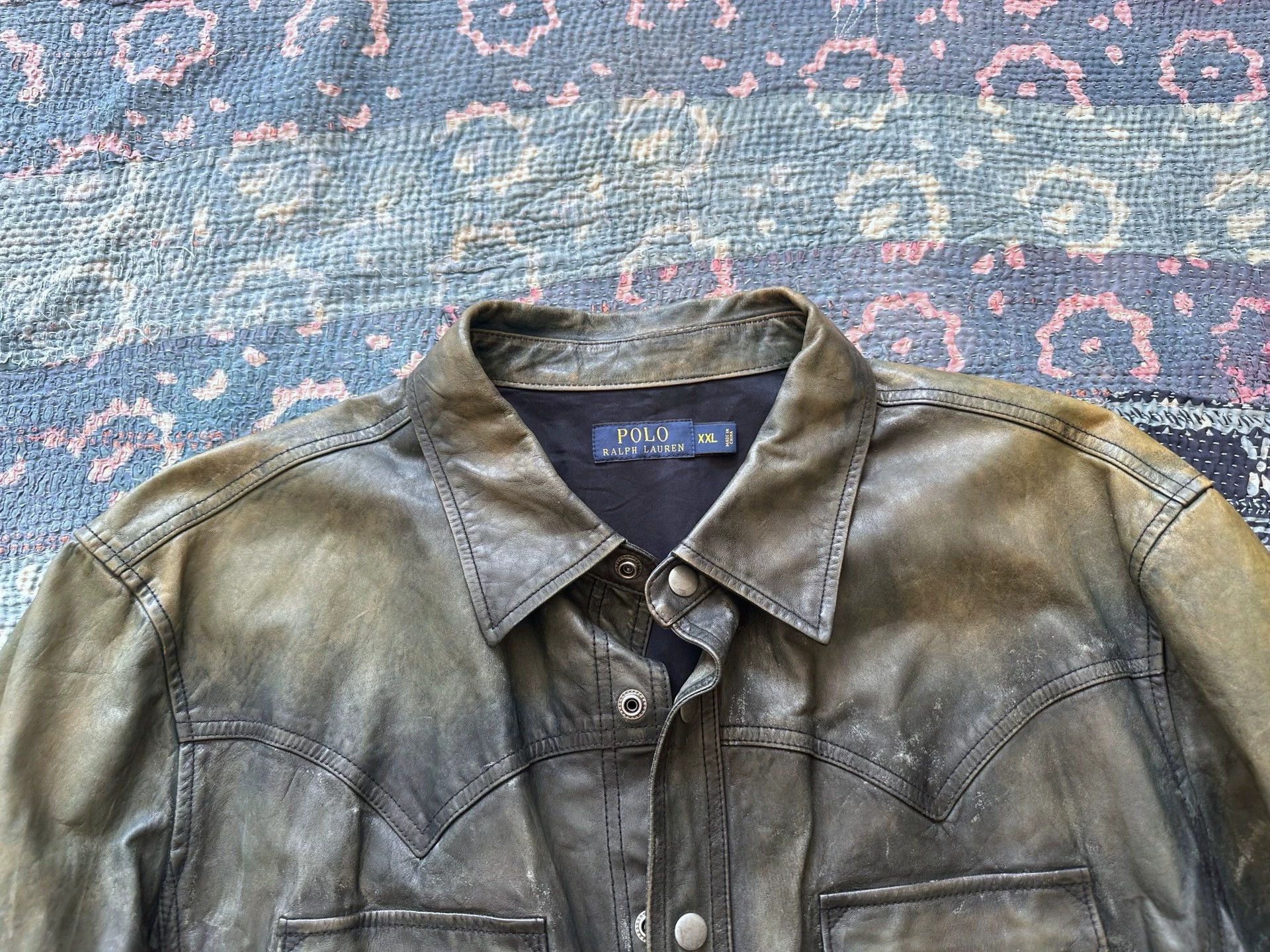 RRL Ralph Lauren RRL Governor Indigo Dyed Leather Jacket XXL Size US XXL / EU 58 / 5 - 3 Thumbnail