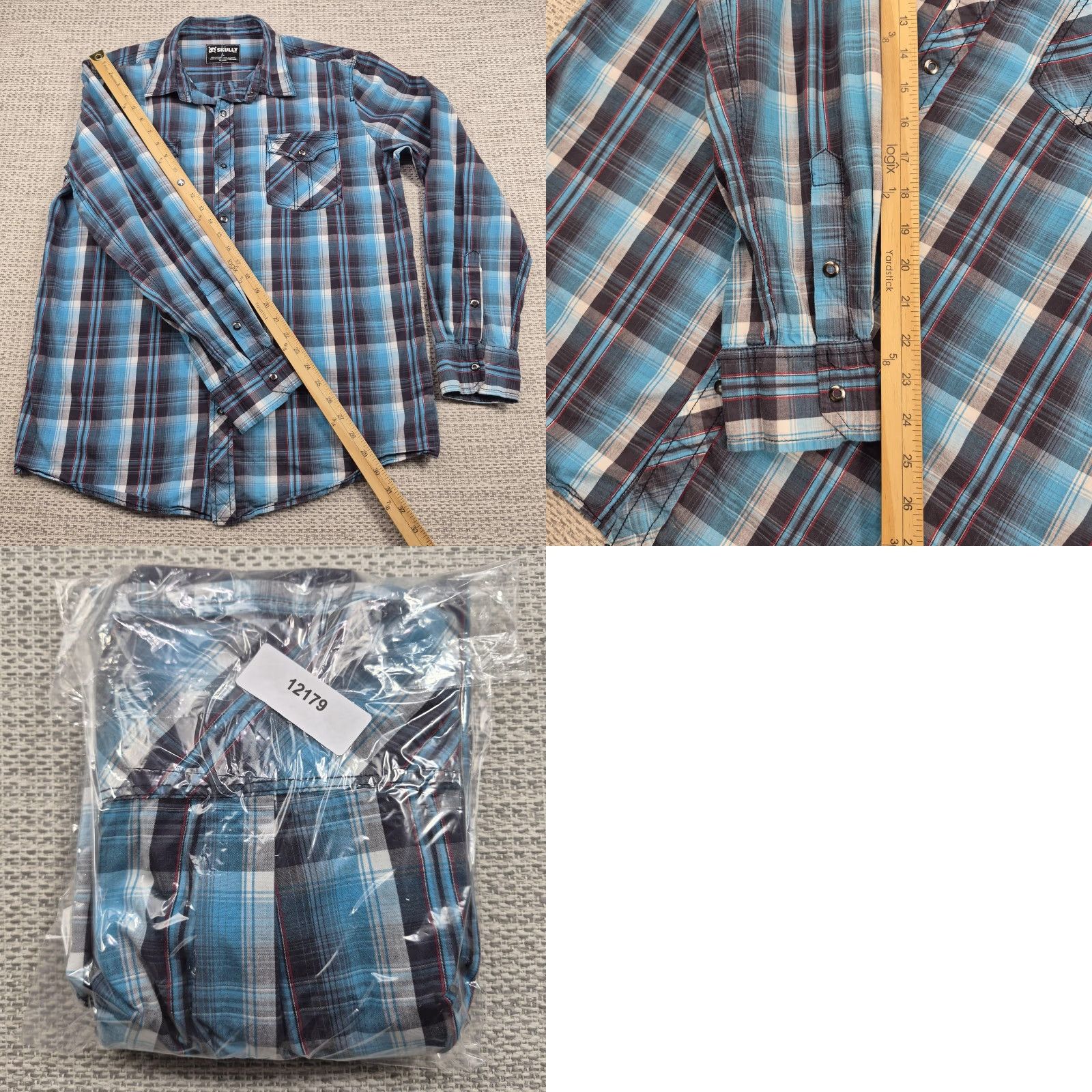Vintage Skully Pearl Snap Shirt Mens L Blue Plaid Cotton Long Sleeve Western Casual Shirt Size US L / EU 52-54 / 3 - 9 Thumbnail