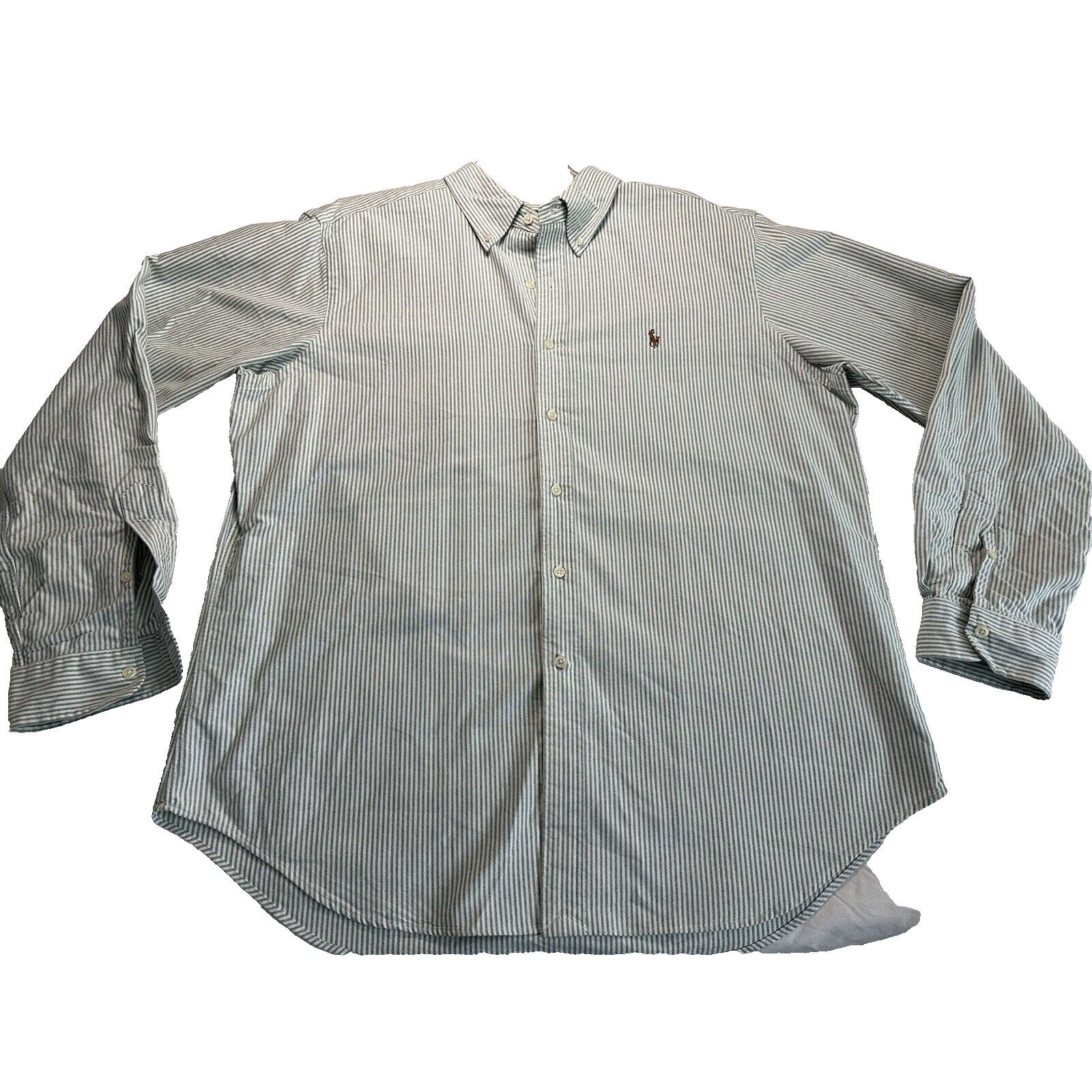 Ralph Lauren Ralph Lauren Custom Fit, XL Shirt Green White Striped/Pony Size US XL / EU 56 / 4 - 1 Thumbnail
