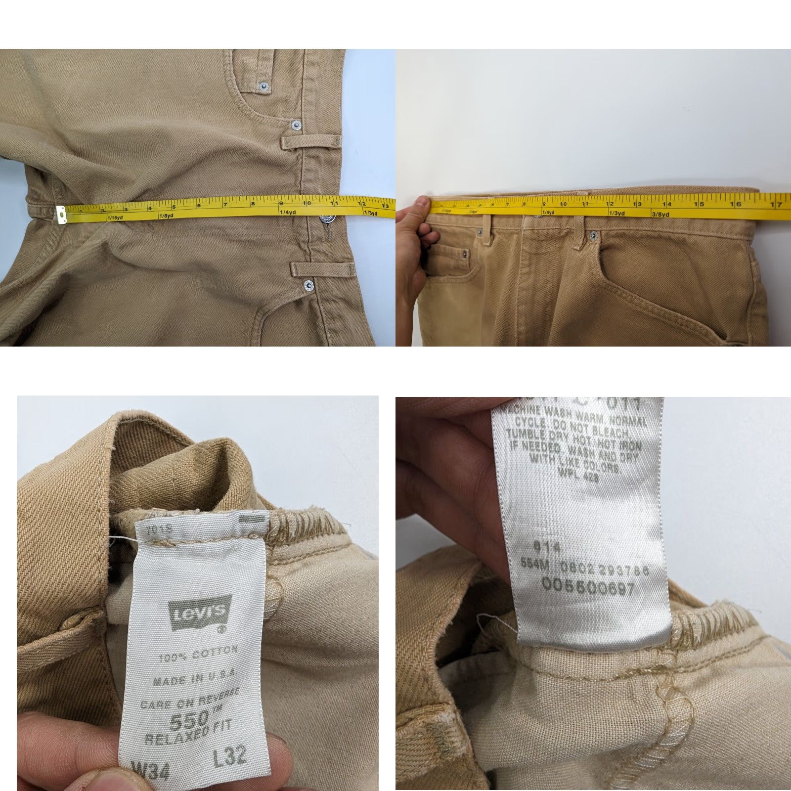 Levi's VINTAGE Levi's 550 Bermuda Shorts/Shorts Denim Bermuda Shorts Khaki Beige 34 Mens Regular Slim Distressed 34 Distressed 34 Size 24" / US 00 / IT 34 - 8 Thumbnail