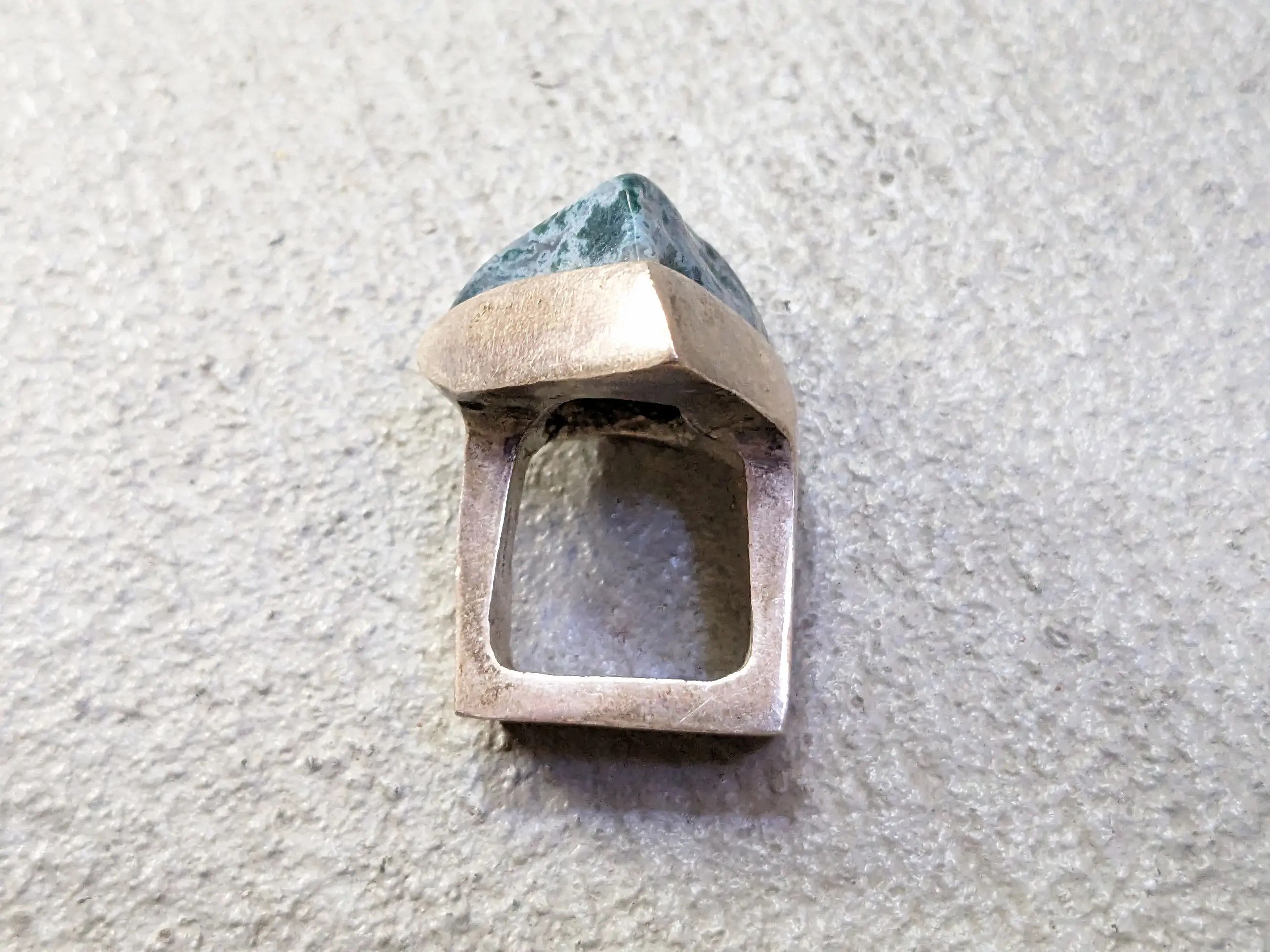 Jewelry Vintage Sterling Silver Ring Dendritic Agate Green Size 8.5 Size ONE SIZE - 11 Thumbnail