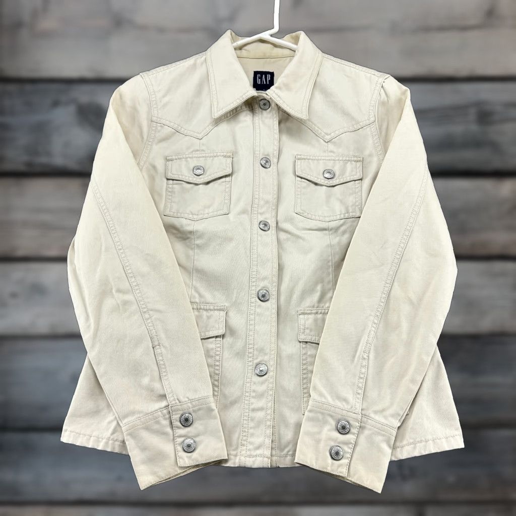 Gap VINTAGE Gap Jacket Womens Small Beige Khaki Regular Button Up Utility Safari Y2K 90s Size S / US 4 / IT 40 - 1 Thumbnail