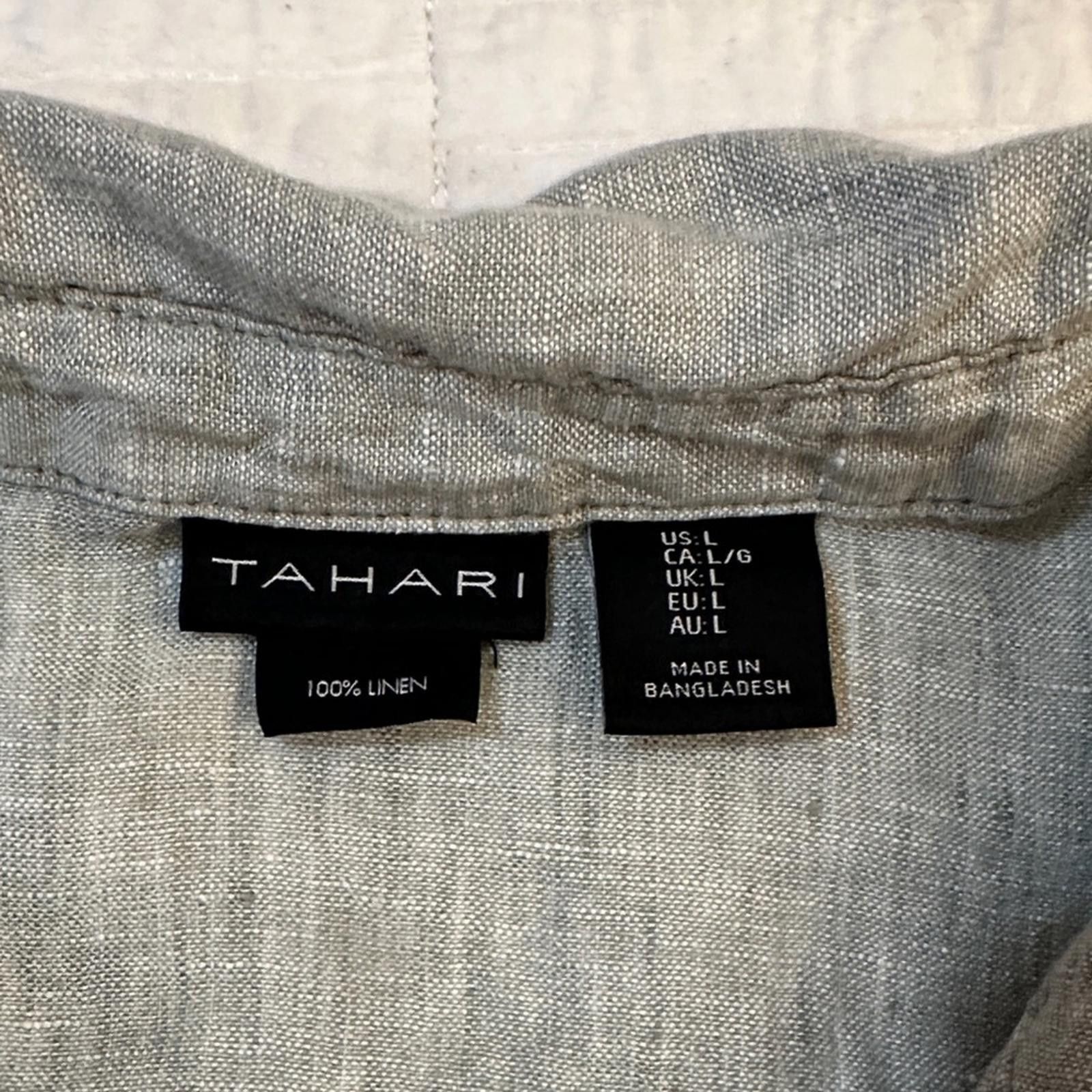 Elie Tahari TAHARI Large EUC Linen Tunic Sage Green 3/4 Sleeve Top Size L / US 10 / IT 46 - 2 Thumbnail