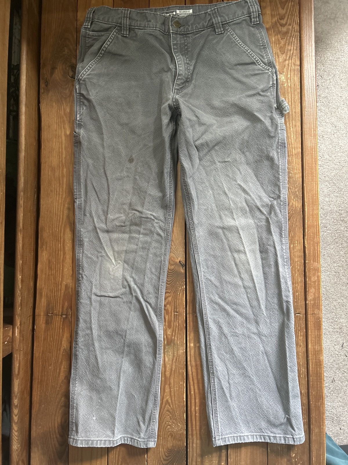 Carhartt × Vintage Vintage Carhartt Distressed Grey Carpenter Work Pants Size US 34 / EU 50 - 2 Thumbnail