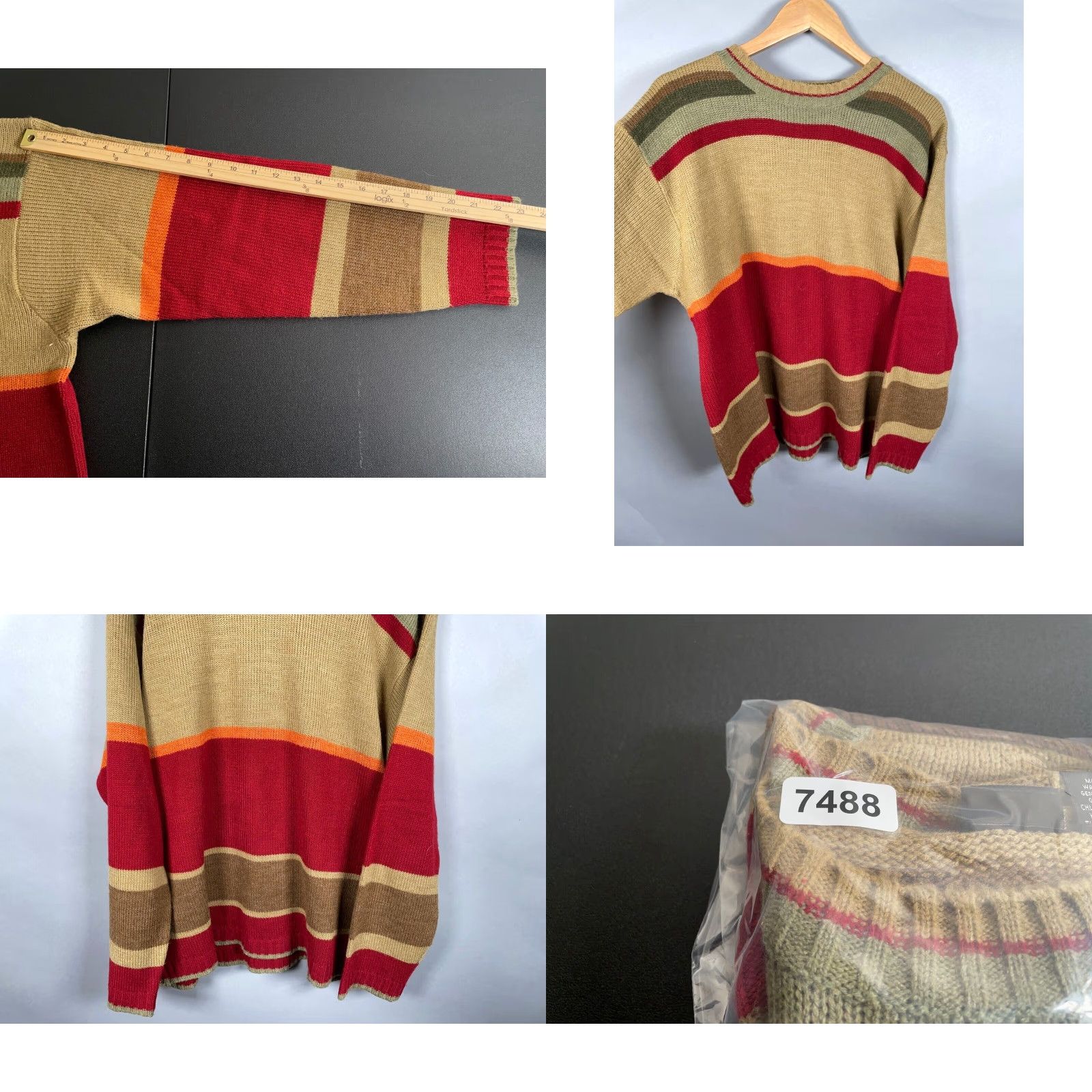 Vintage VINTAGE Y2K Striped Sweater Adult XL Beige Red Chunky-Knit Crewneck Hipster Mens Size US XL / EU 56 / 4 - 8 Thumbnail