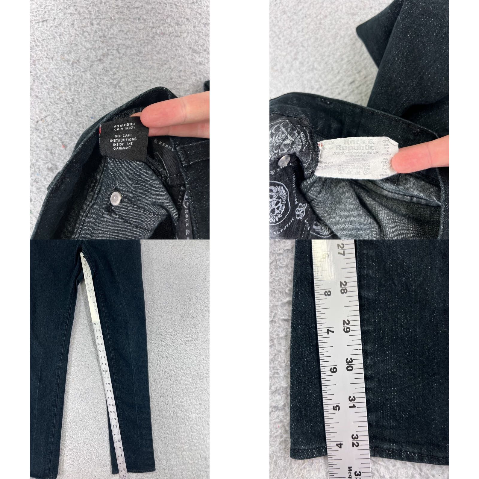 Vintage Rock & Republic Jeans Women 28 Black Embroidered Denim Low Rise 28x32 Slim Size 28" / US 6 / IT 42 - 8 Thumbnail