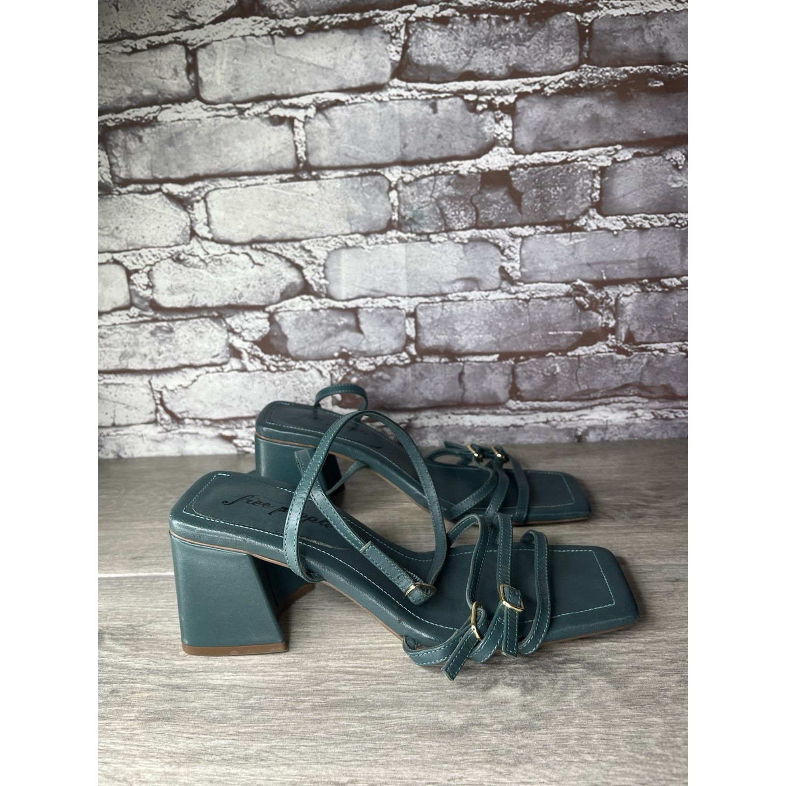 Free People Free People Niki Oasis Teal Blue Leather Strappy Block Heel Size US 8 / IT 38 - 14 Thumbnail