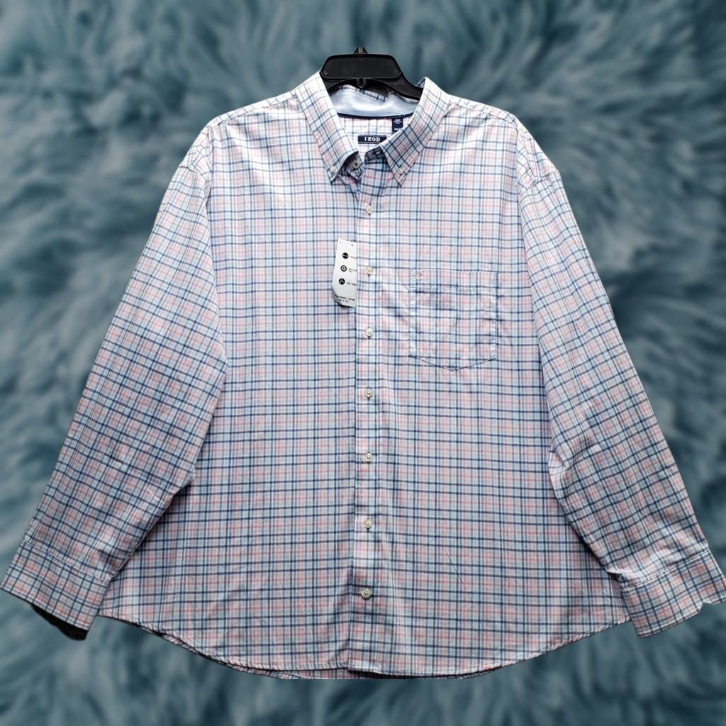 Izod IZOD Mens 3XB Multi Plaid Woven Long Sleeve Stretch Comfort Button Down Shirt Size US XXL / EU 58 / 5 - 1 Thumbnail