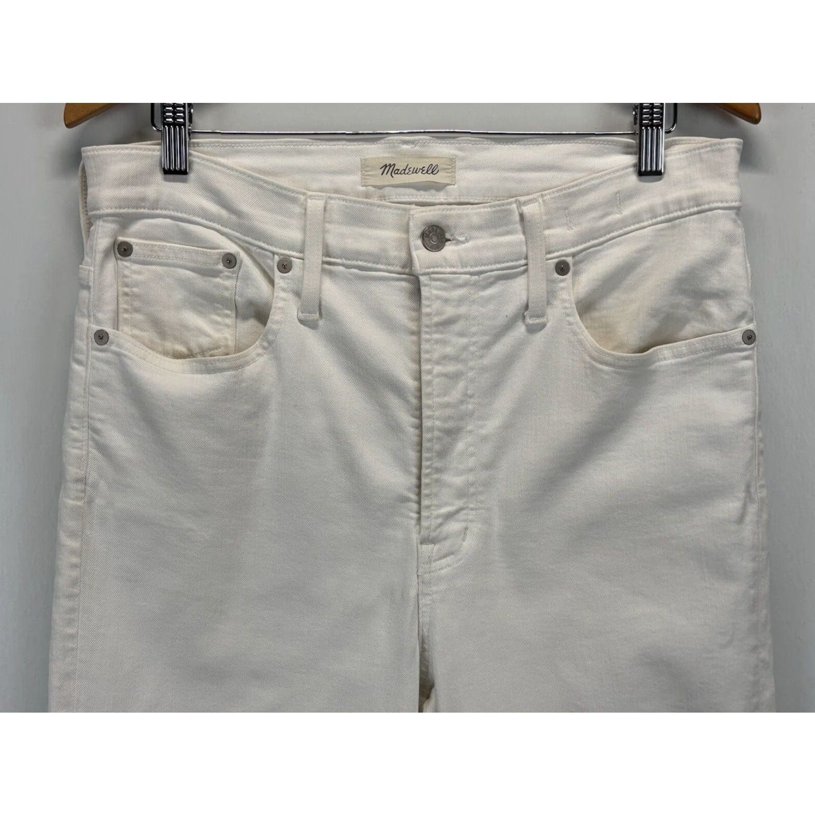 Madewell VINTAGE Madewell Women's Cropped Jeans Sz 31 Ivory Cotton Blend Raw Hem Size 24" / US 00 / IT 34 - 2 Thumbnail
