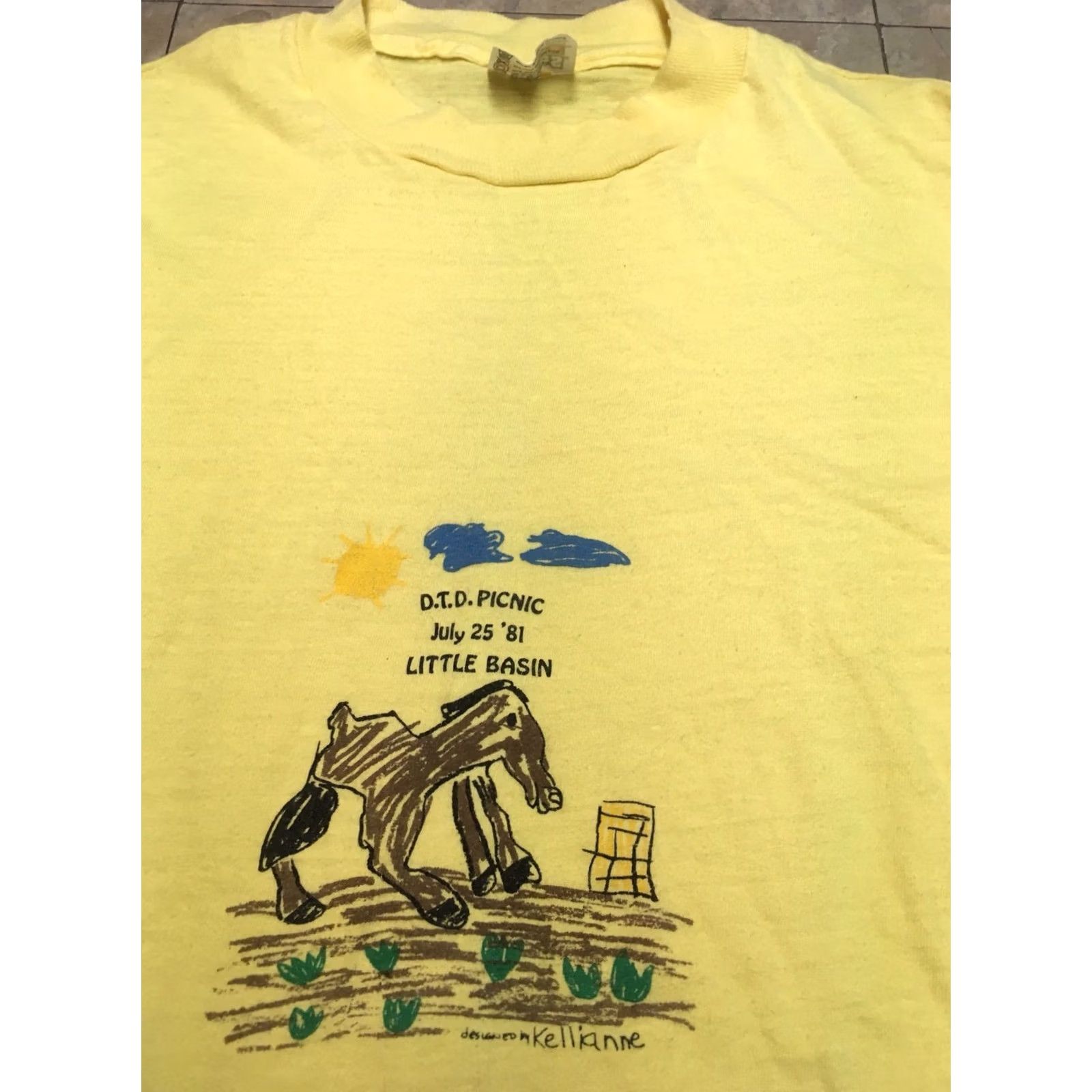 Hanes VINTAGE Hanes DTD Picnic July 25 81 Little Basin Picnic T Shirt Mens L Yellow 1980s Graphic Tee Size US L / EU 52-54 / 3 - 4 Thumbnail