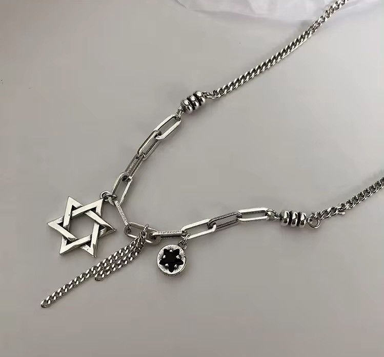 Jewelry × Vintage Pentagram Thick Chain Silver Necklace Size ONE SIZE - 4 Thumbnail