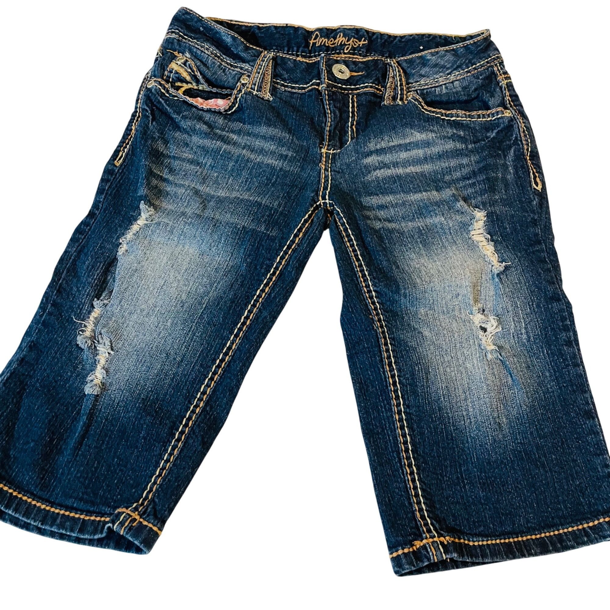 Other Amethyst Womens Distressed Jean Shorts Size 5 Blue Denim Size 27" / US 4 / IT 40 - 2 Thumbnail