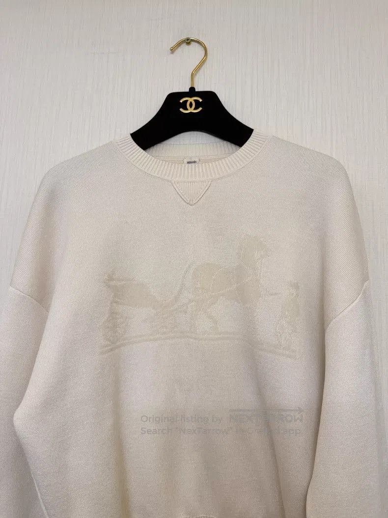 Hermes Hermes Milk White Cashmere Sweater with Carriage Jacquard Size XXS / US 00 / IT 34 - 2 Thumbnail