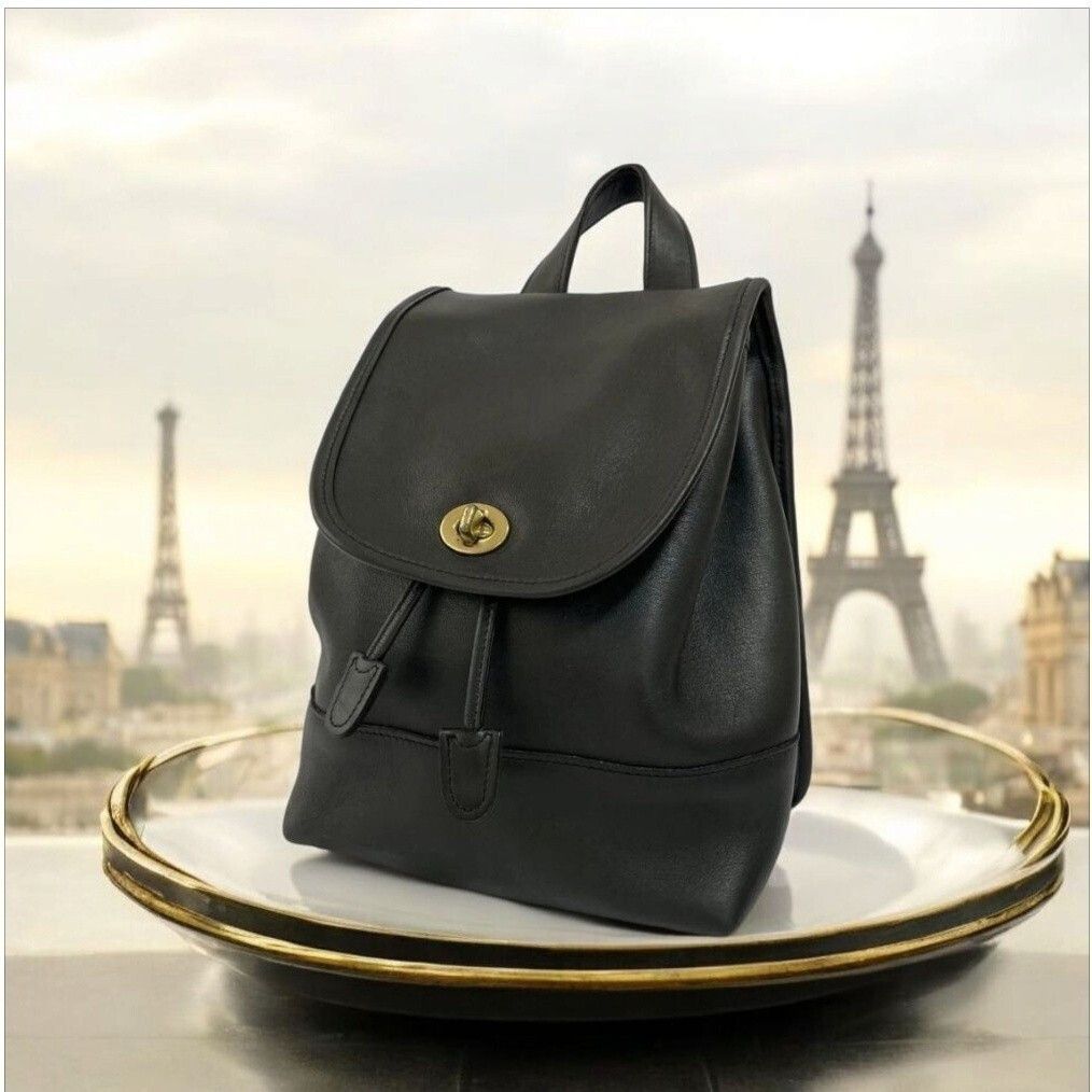Coach Daypack Black Leather Drawstring Mini Backpack Bag, Women's