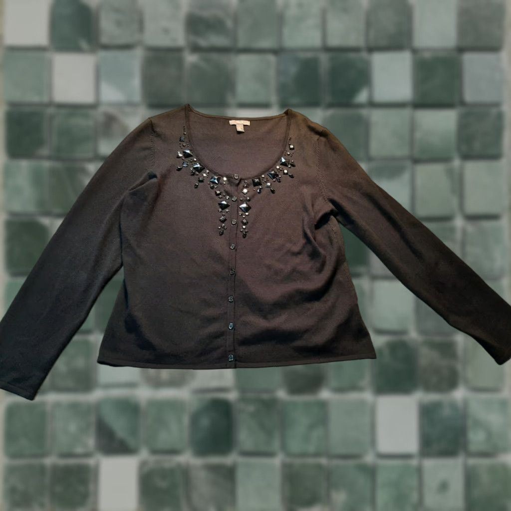 Apt. 9 APT 9 Long Sleeve Button-Up Shirt Black XL Beaded Women Classic Casual Button-Up Collared Woven All Seasons Size XL / US 12-14 / IT 48-50 - 1 Thumbnail