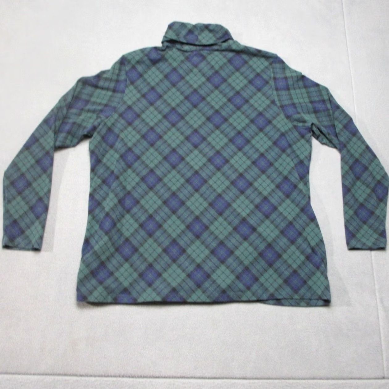 Lands' End Lands End Top Womens 1X Green Blue Plaid Turtleneck Holiday Long Sleeve Shirt Size XL / US 12-14 / IT 48-50 - 6 Thumbnail
