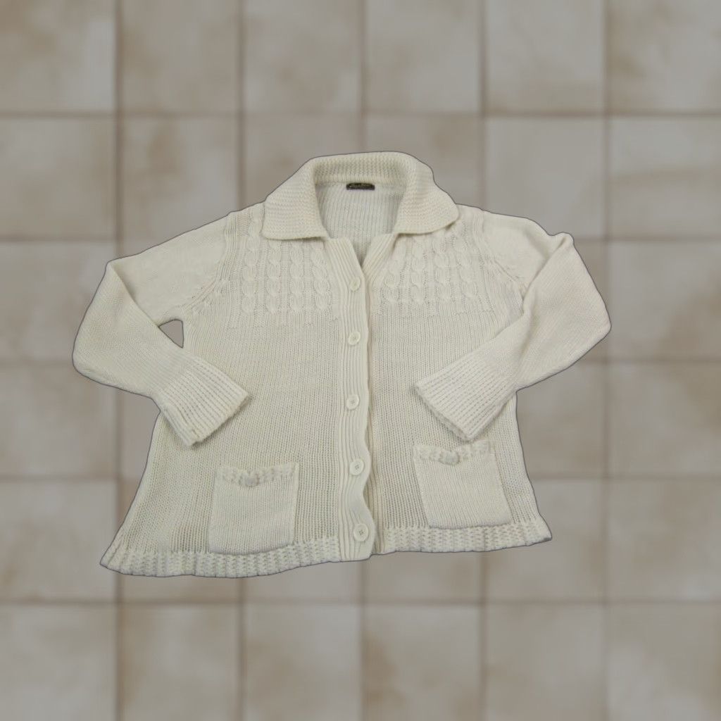 Vintage VINTAGE Gianni Berinni Cardigan Womens 46 Creme Big Collar Knit Sweater 70s 80s Size L / US 10 / IT 46 - 1 Thumbnail