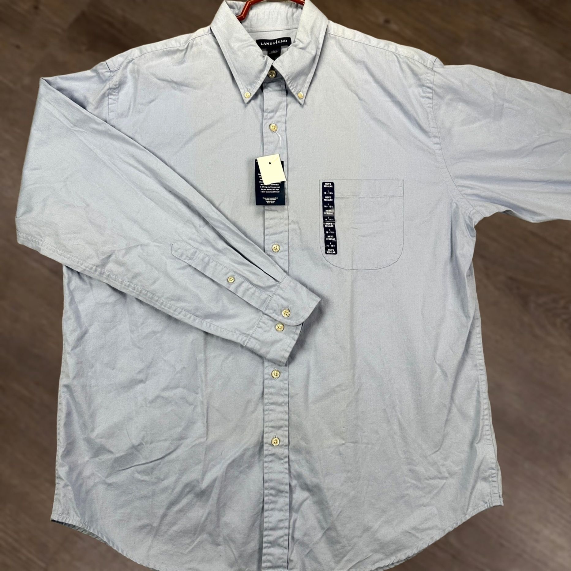 Lands' End Lands' End Shirt Dress Mens Large 16-16.5 Blue Long Sleeve Pocket 100% Cotton NEW Size 42R - 1 Thumbnail