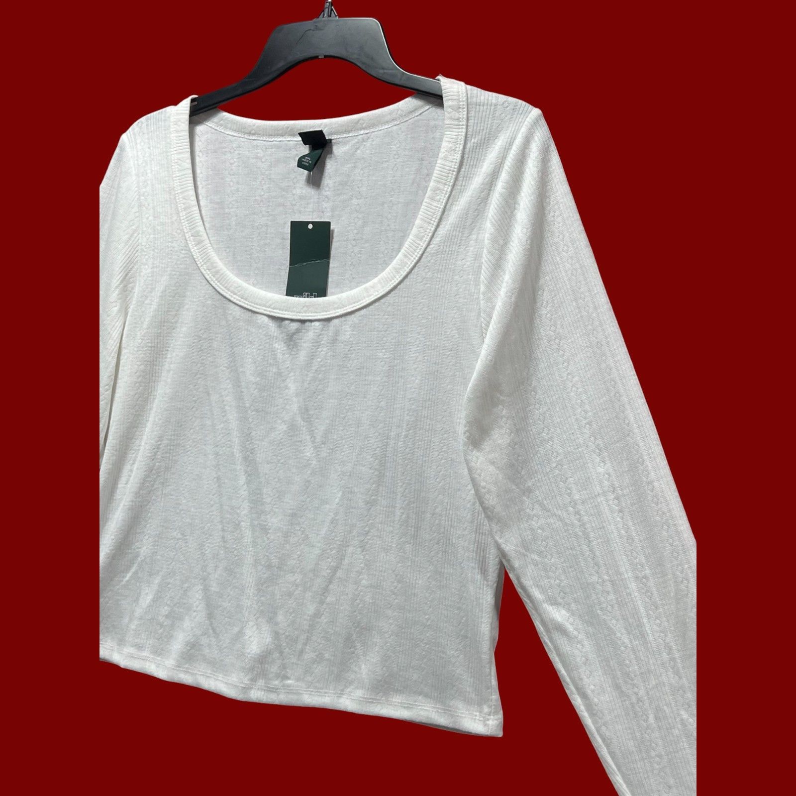 Other Wild Fable - Women's Long Sleeve Pointelle T-Shirt - White - Size XXL / US 16-18 / IT 52-54 - 12 Thumbnail