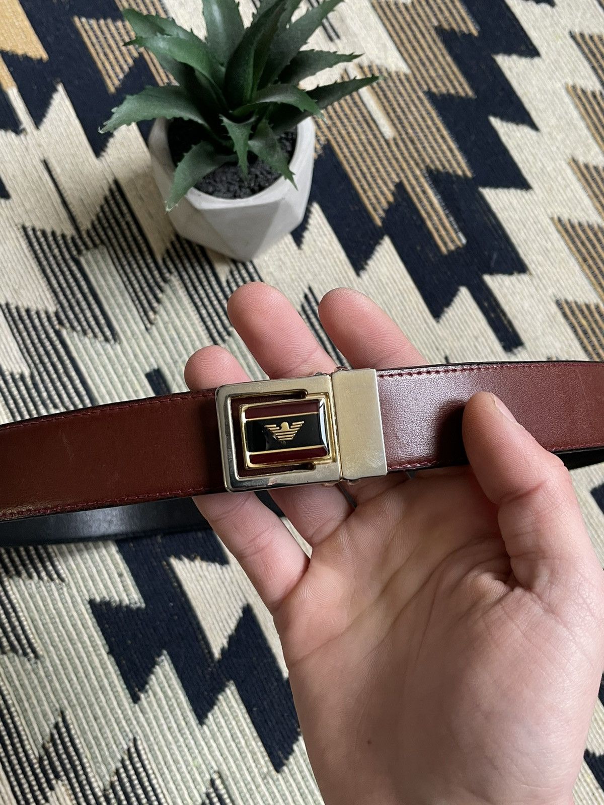 Armani Vintage Armani Metal Logo Leather Belt Size ONE SIZE - 7 Thumbnail