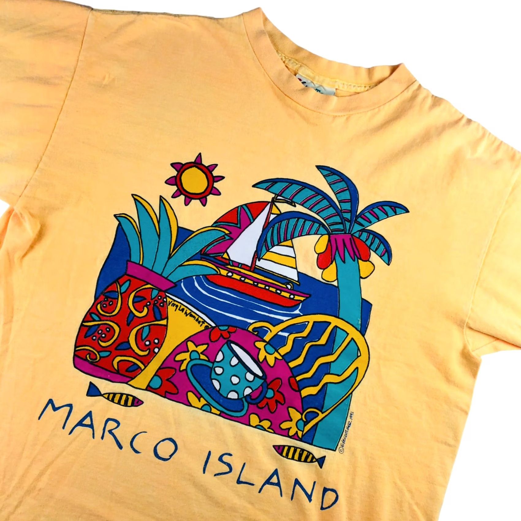 Vintage VTG Marco Island Single Stitch S/S Graphic T-Shirt Yellow Large Unisex 1990s Graphic Tee MTI Sportswear/Beach Mens Womens Size US XL / EU 56 / 4 - 2 Thumbnail