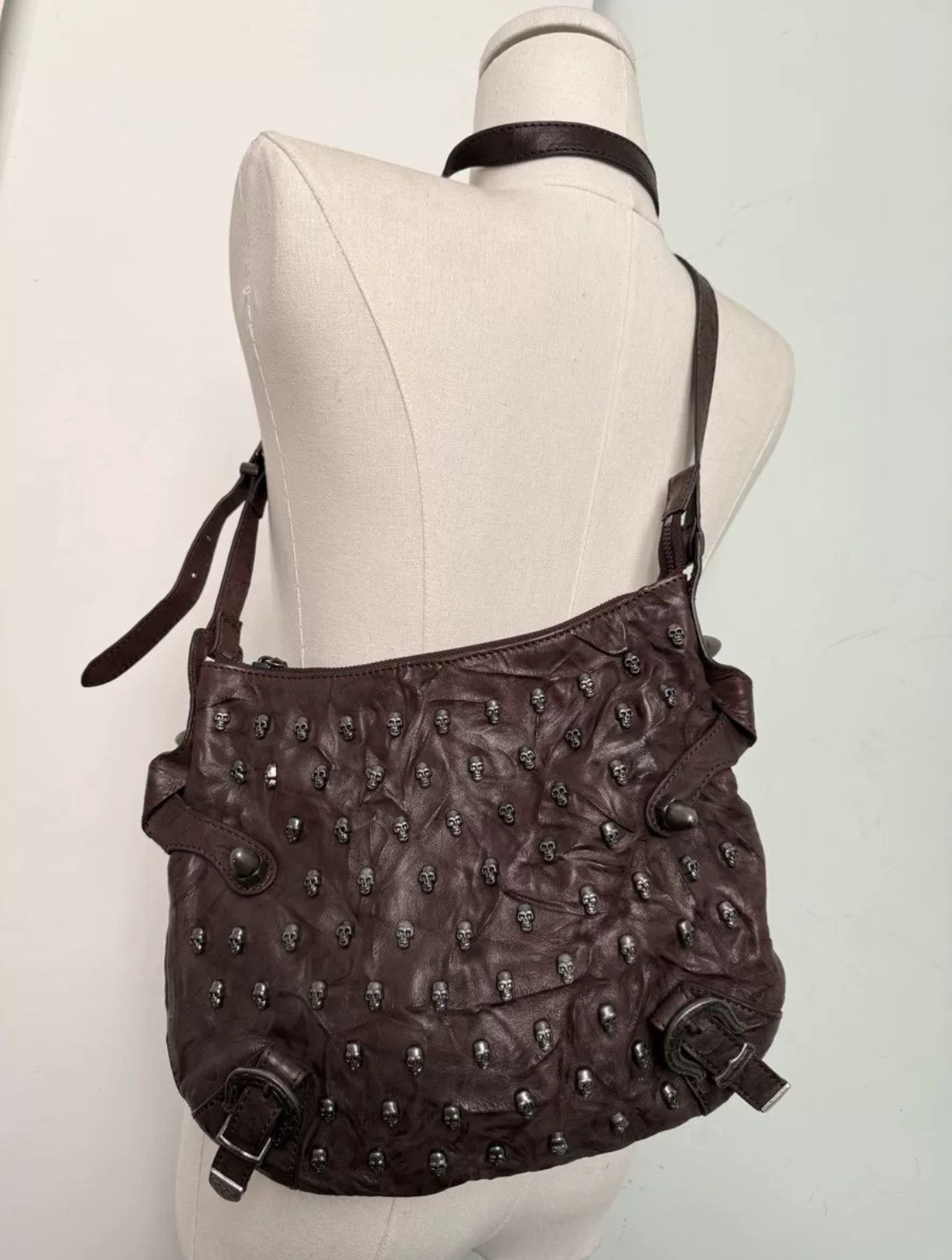 Thomas Wylde thomas wylde punk brown leather crossbody bag w skull studs Size ONE SIZE - 3 Thumbnail