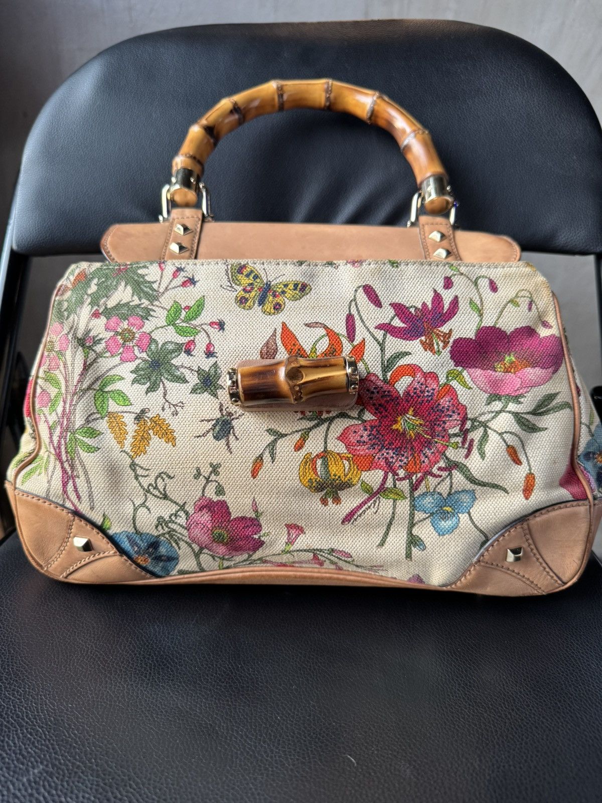Gucci Gucci Bamboo Flora Nailhead Canvas Handbag Multiple colors Size ONE SIZE - 7 Thumbnail