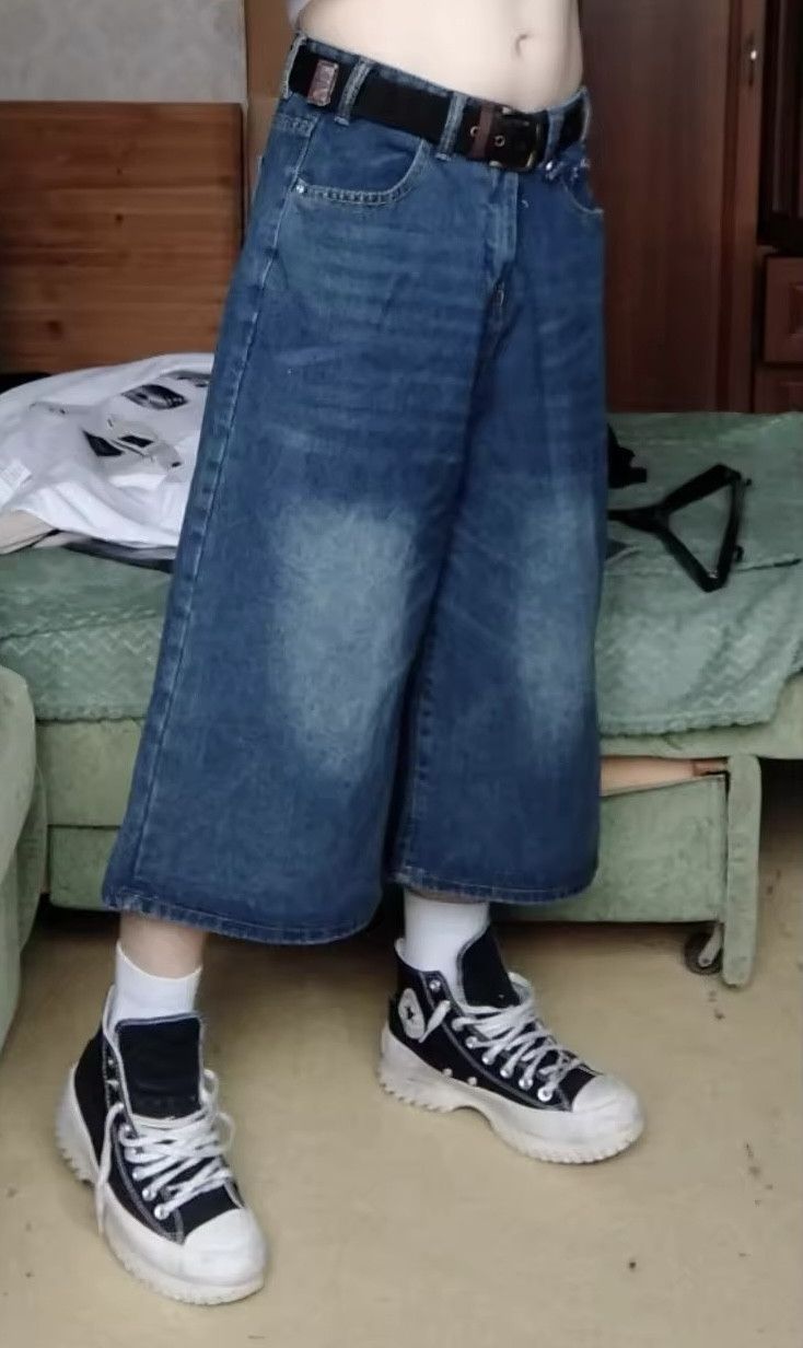 Designer × Japanese Brand Wide Leg Knee Length Shorts Denim Unisex Size US 31 - 5 Thumbnail