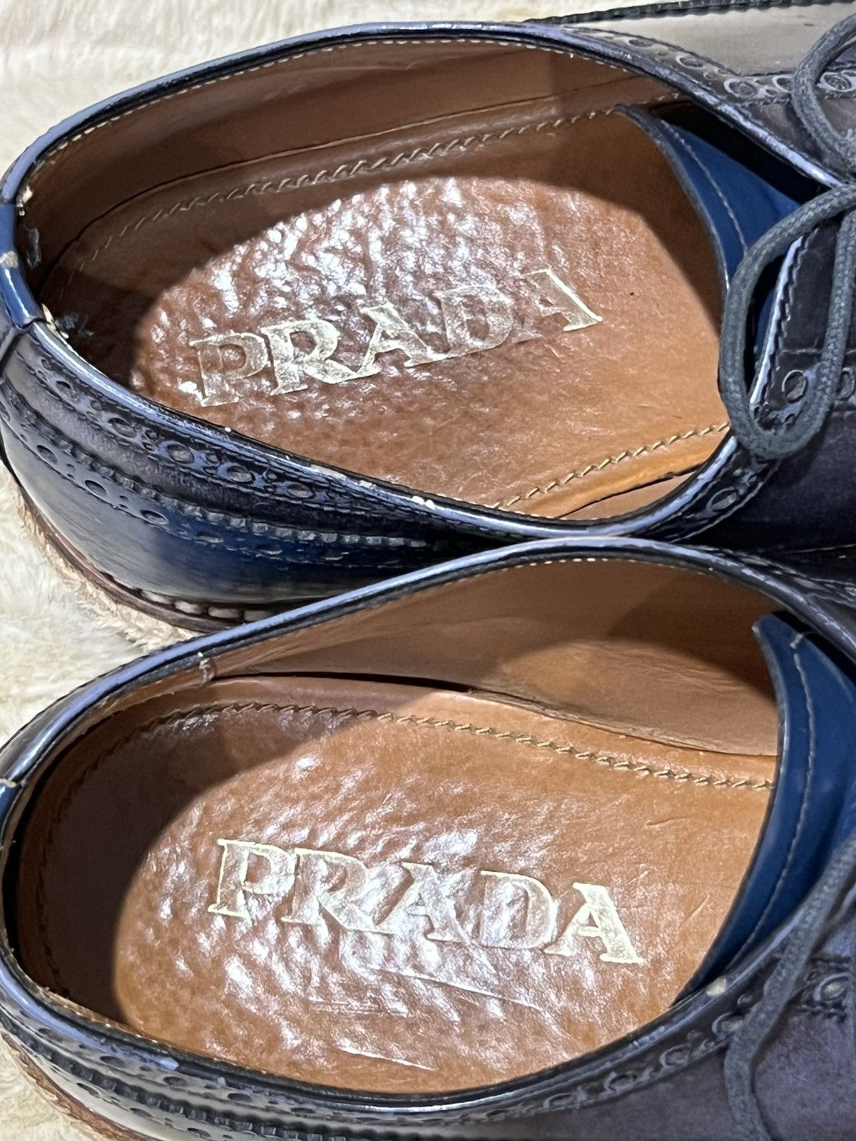 Prada Prada Men's Shoes Brogue Leather Navy Blue Wingtip Oxford Size US 6.5 / EU 39-40 - 5 Thumbnail