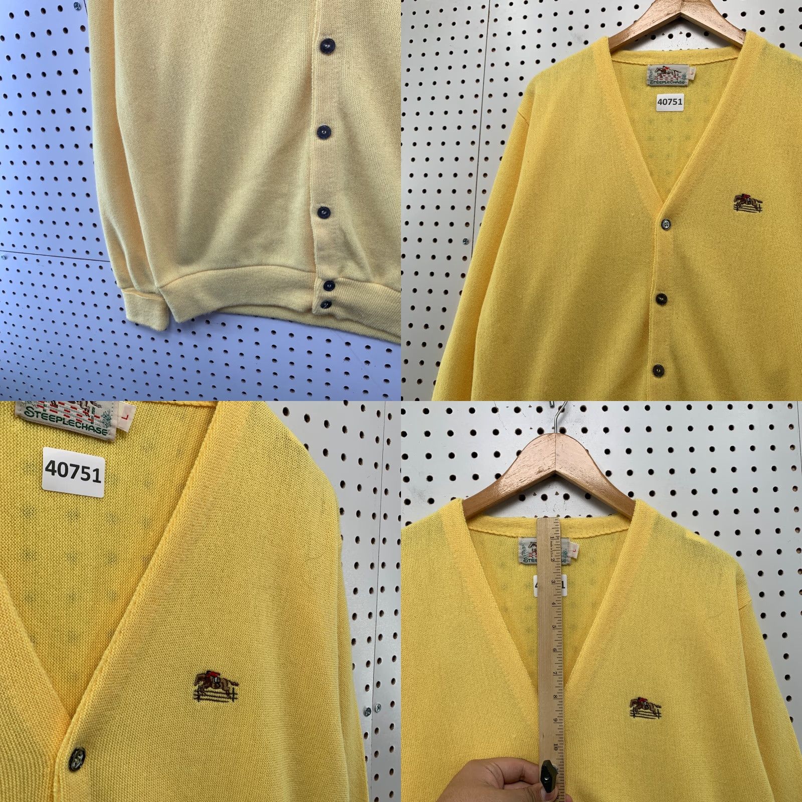 Vintage VTG Steeplechase Knit Cardigan Sweater Men’s Large Yellow USA 90s Vintage Button V-Neck Size US L / EU 52-54 / 3 - 8 Thumbnail