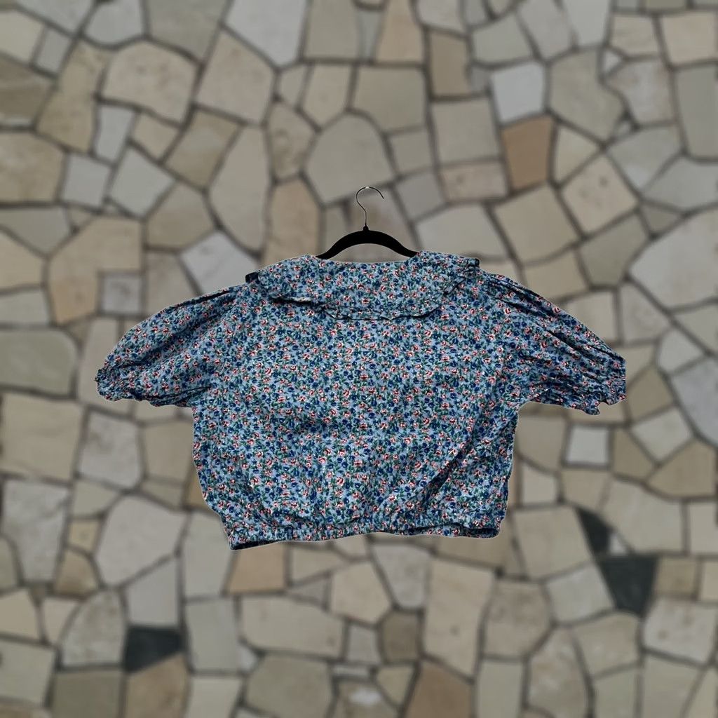 Vintage VINTAGE BonJour Floral Blouse Womens L Blue Puff Sleeve Peter Pan Collar Blouse Size L / US 10 / IT 46 - 1 Thumbnail