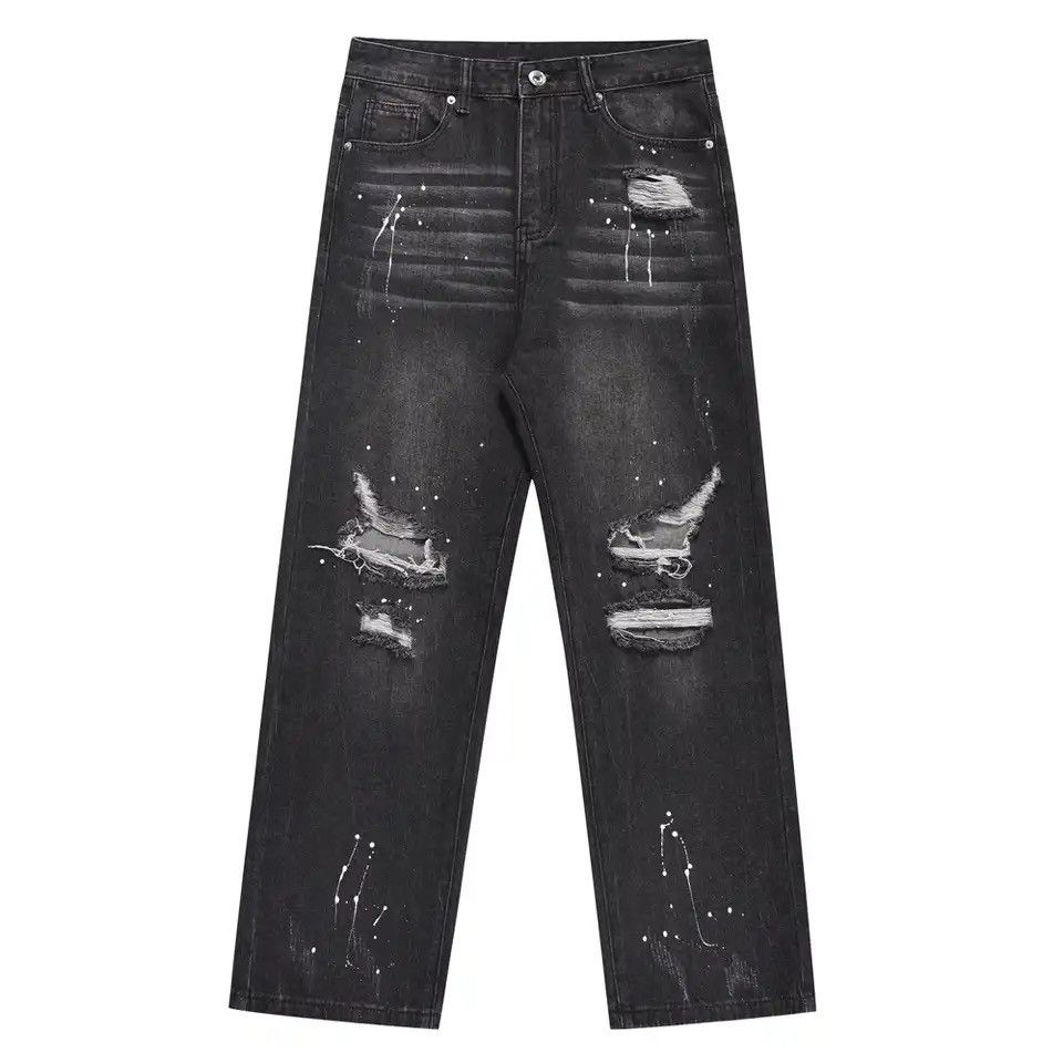 Japanese Brand × Vintage Ripped Jeans Men Y2k Street Baggy Summer Black Size US 33 - 6 Thumbnail