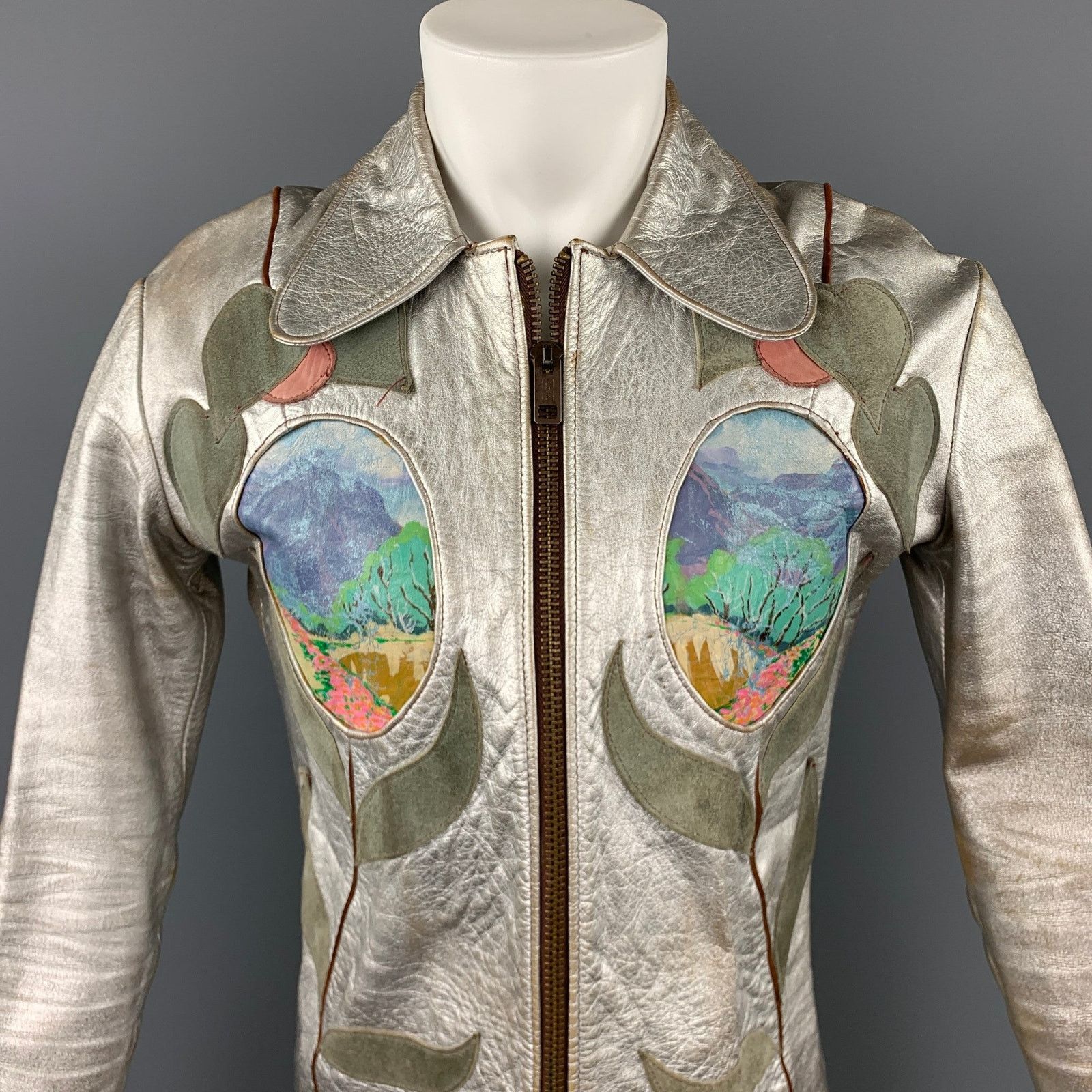 Other Vintage Size XL Silver Hand Painted Applique Zip Up Jacket Size XL / US 12-14 / IT 48-50 - 2 Thumbnail