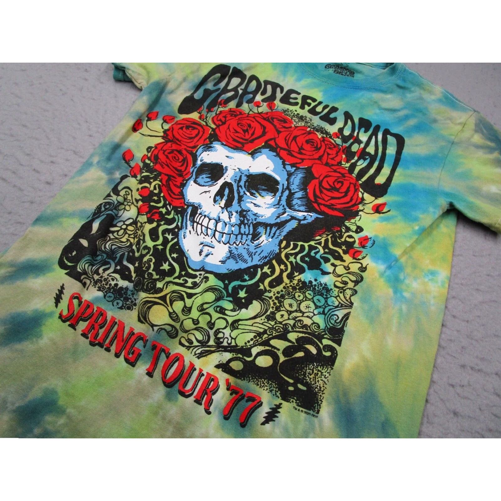 Vintage Grateful Dead Mens Small Green Tie Dye T-Shirt Short Sleeve Spring Tour 77 Retro Music Tee Size US S / EU 44-46 / 1 - 2 Thumbnail
