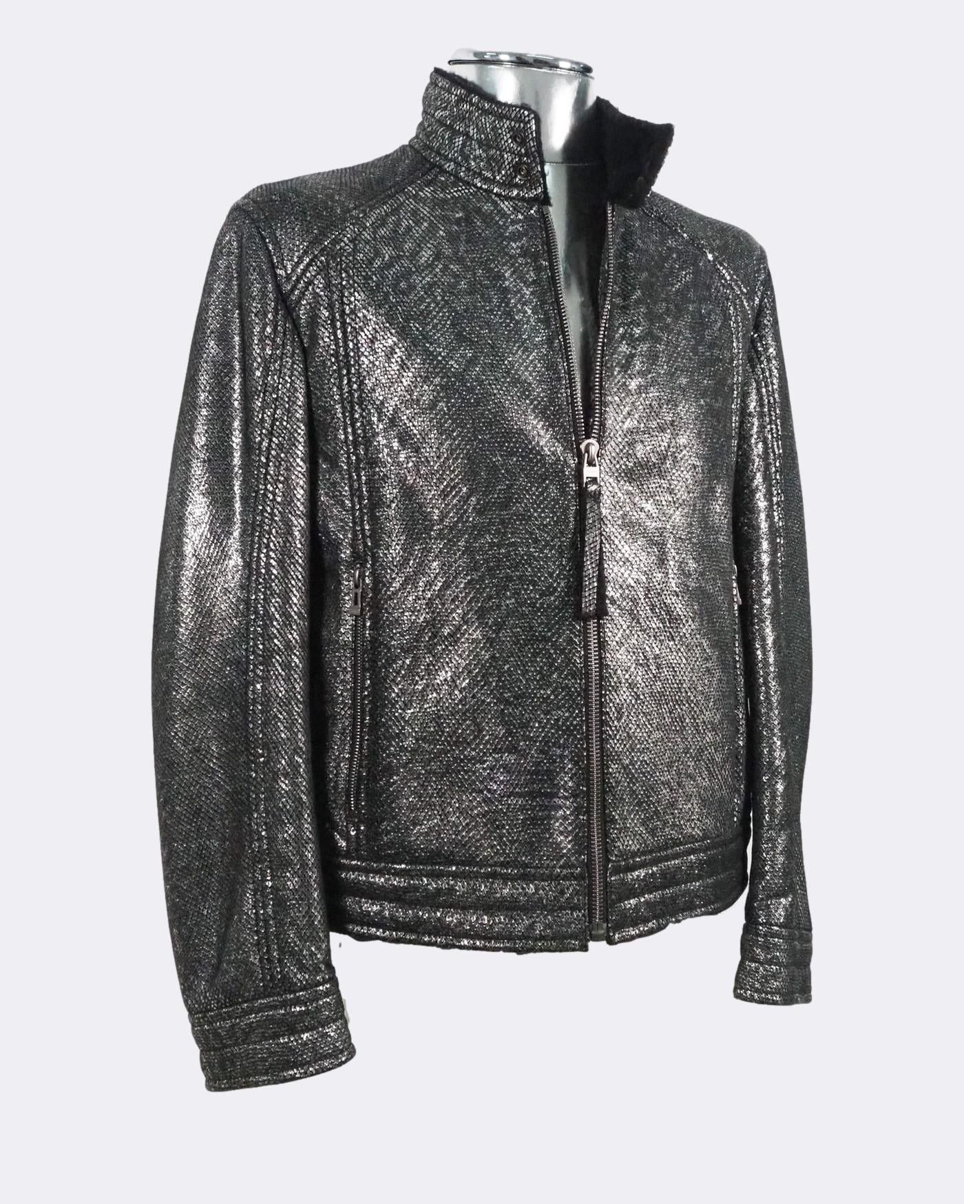 Hugo Boss Hugo Boss 'Codes' Shearling Silver Leather Jacket $2125 Size US S / EU 44-46 / 1 - 14 Thumbnail